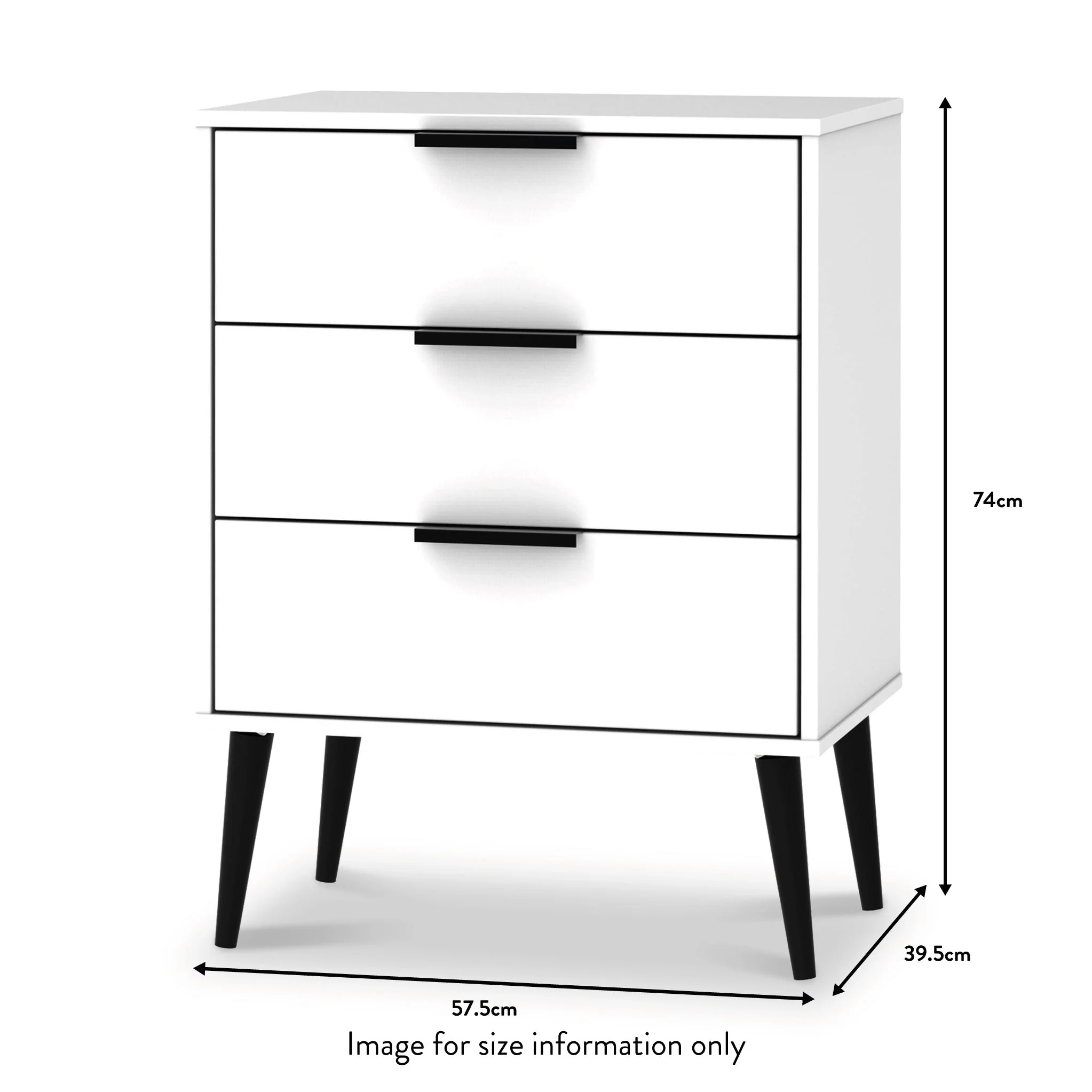 Asher White 3 Drawer Midi Unit with Black Legs - Image 4