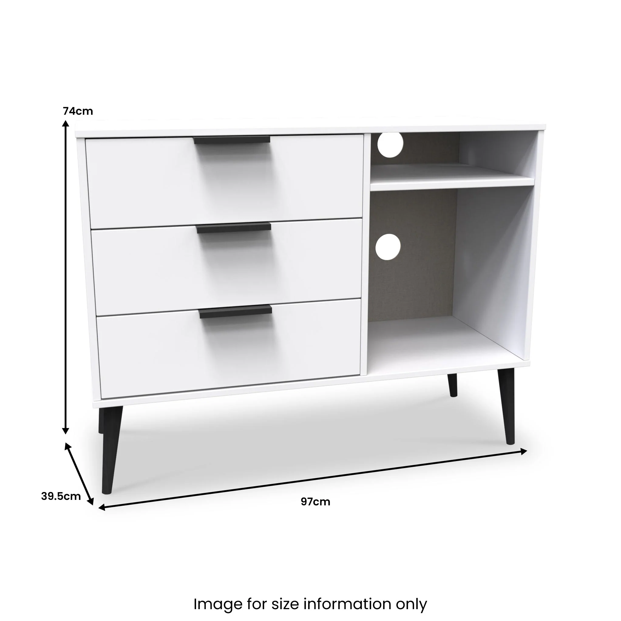 Asher White 3 Drawer TV Unit with Black Legs - Image 6