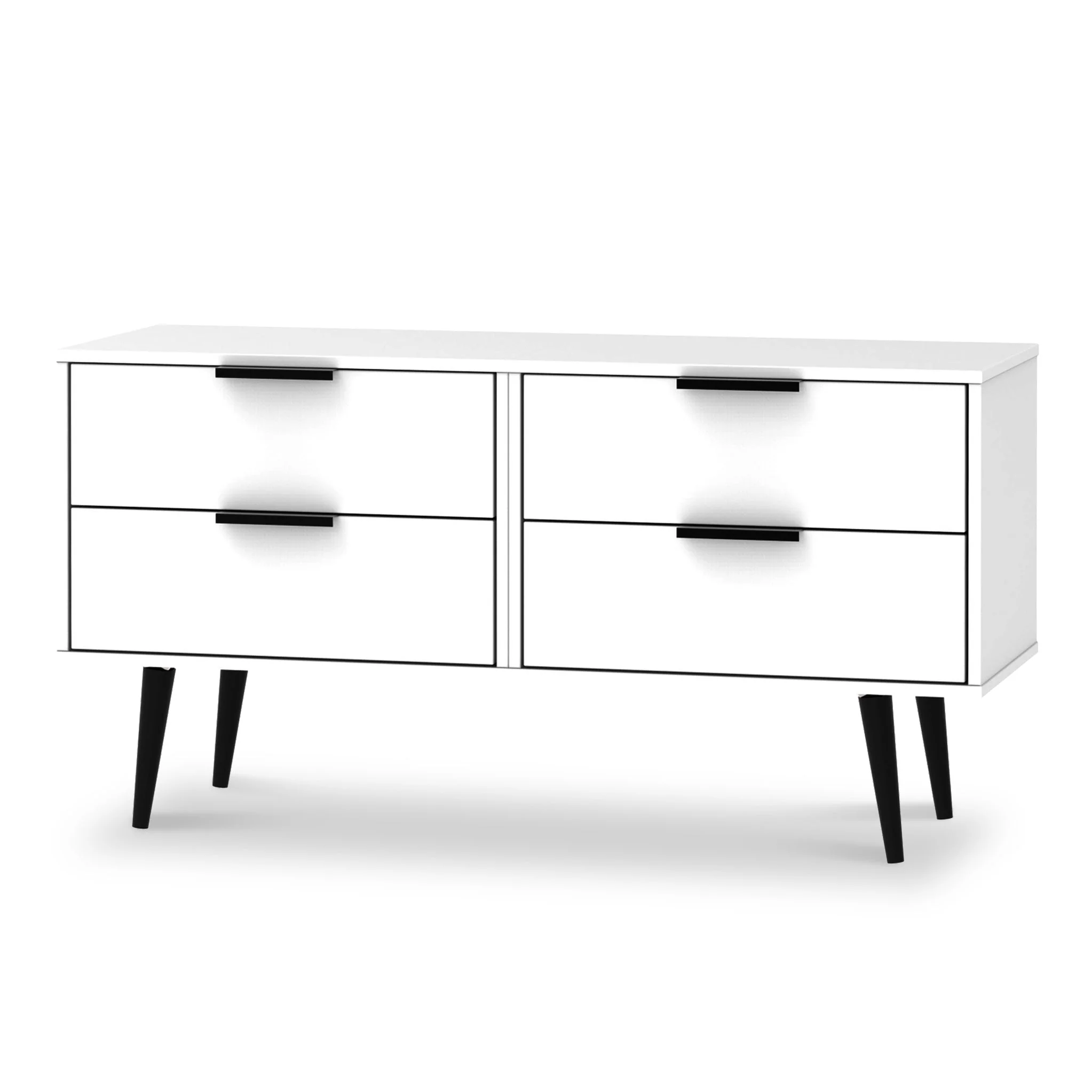 Asher White 4 Drawer Low Storage Unit with Black Legs - Image 3