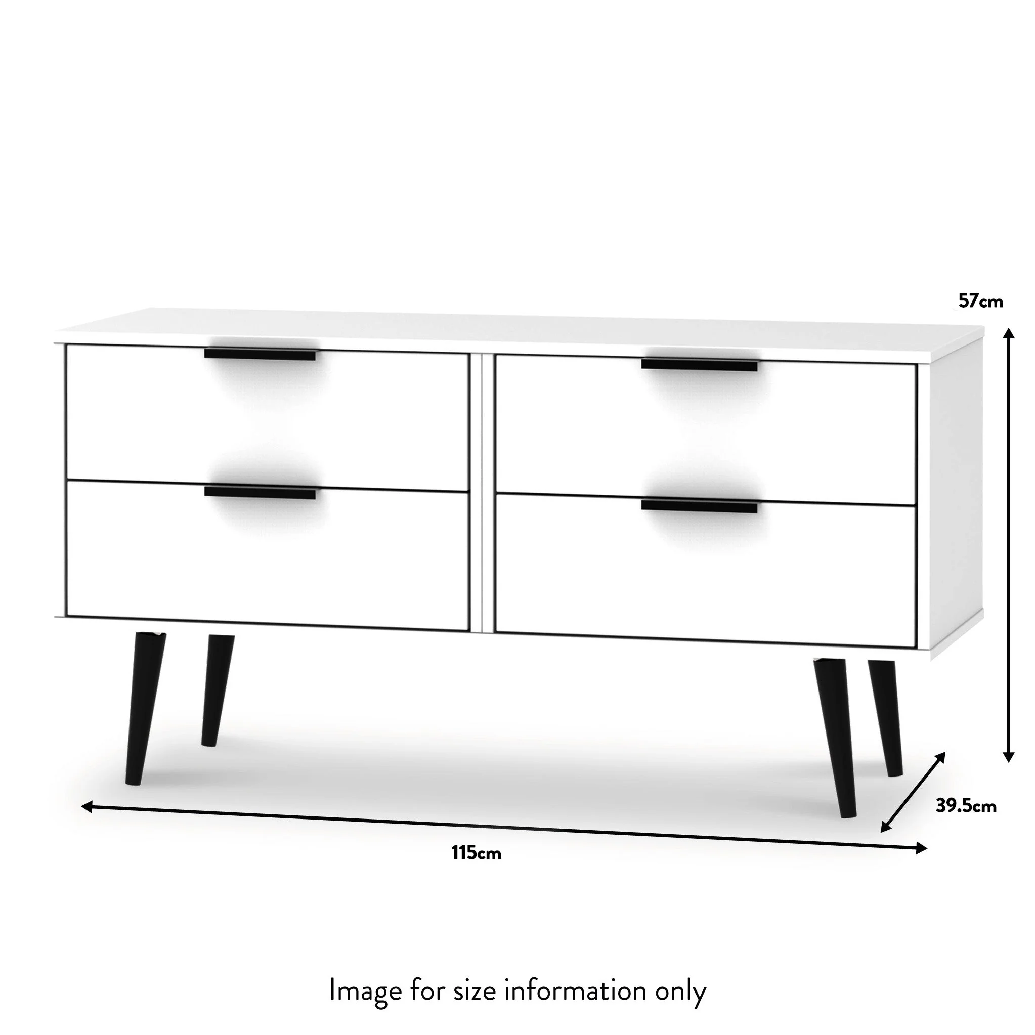 Asher White 4 Drawer Low Storage Unit with Black Legs - Image 4