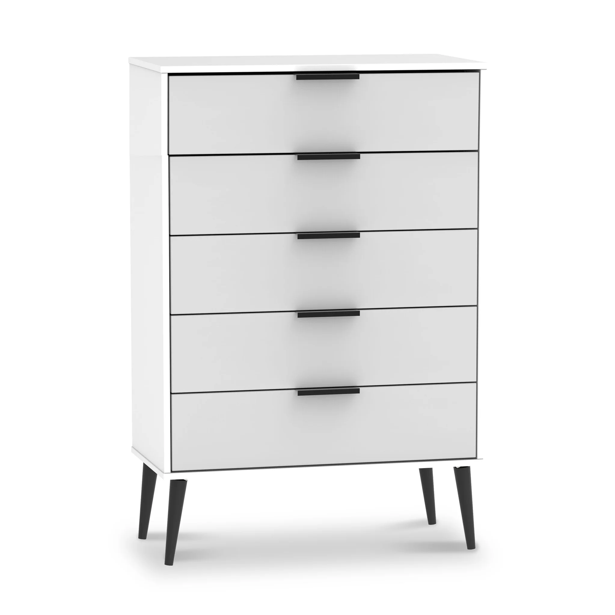 Asher White 5 Drawer Chest with Black Legs - Image 3