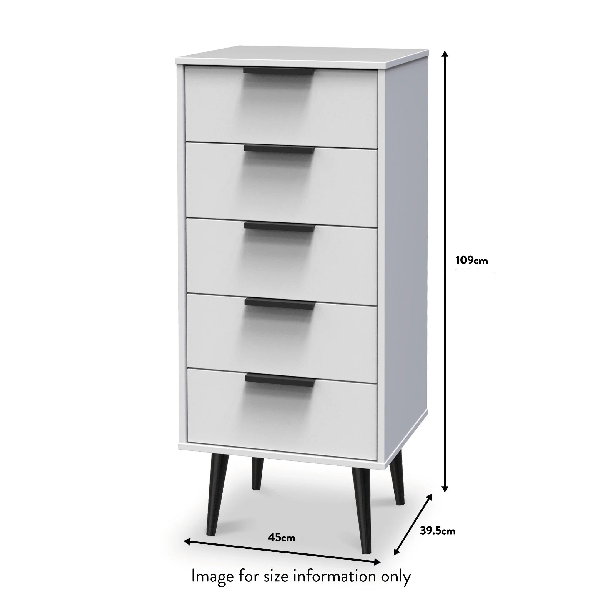 Asher White 5 Drawer Tallboy with Black Legs - Image 9