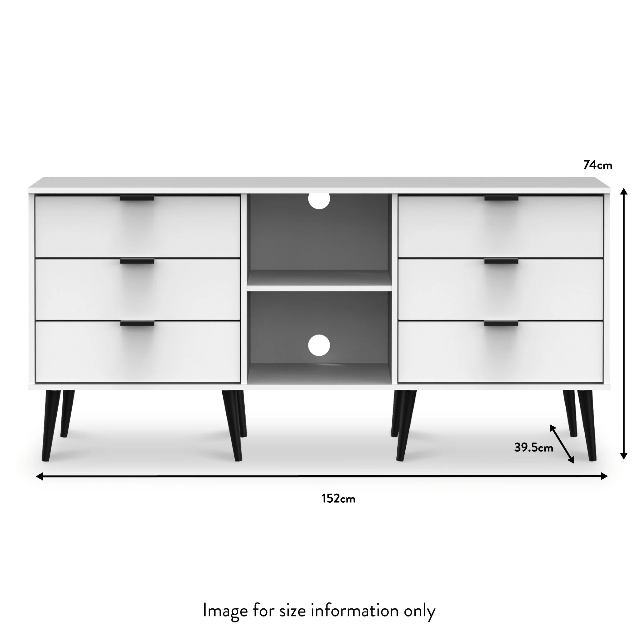 Asher White 6 Drawer Sideboard with Black Legs - Image 3