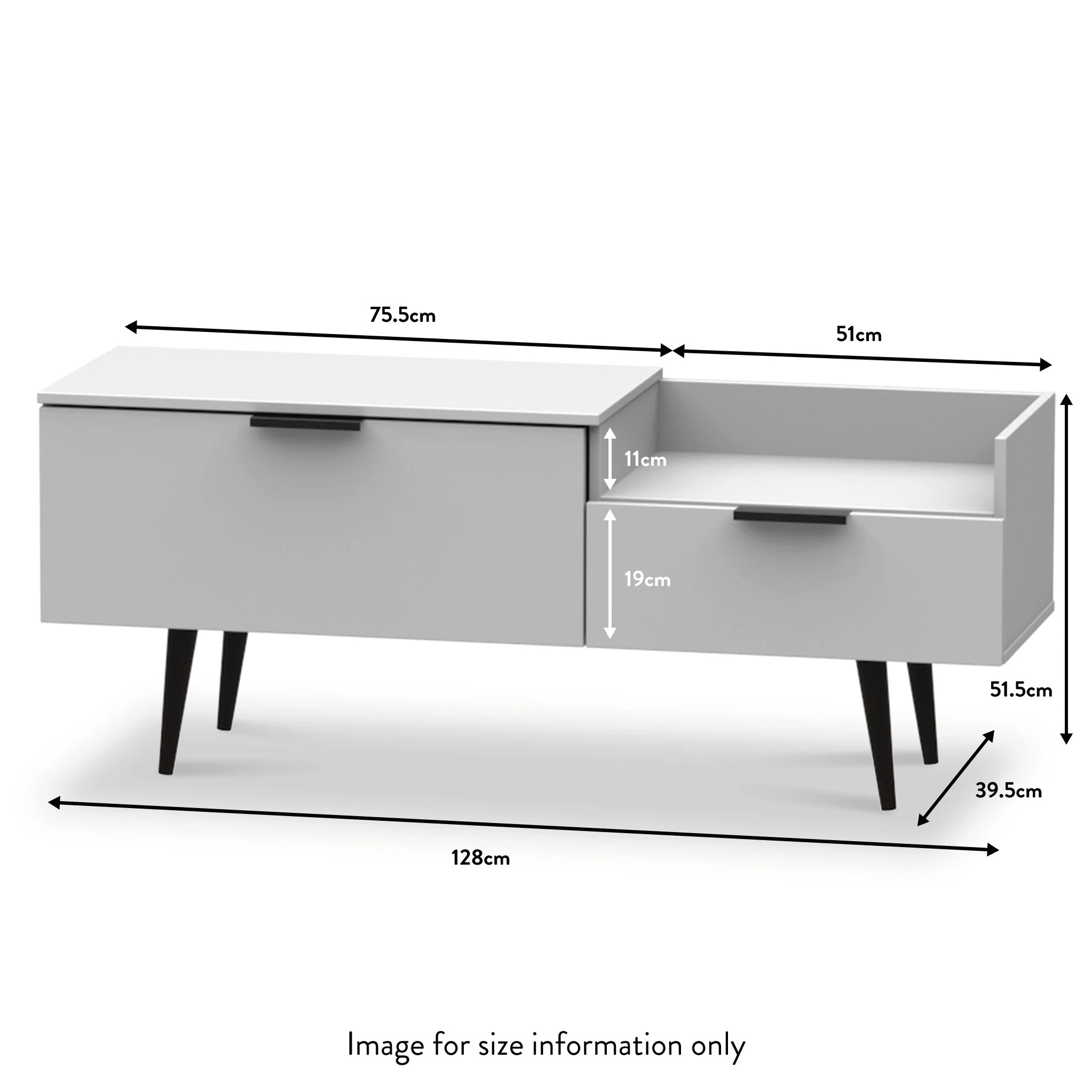 Asher White TV Console Unit with Black Legs - Image 3
