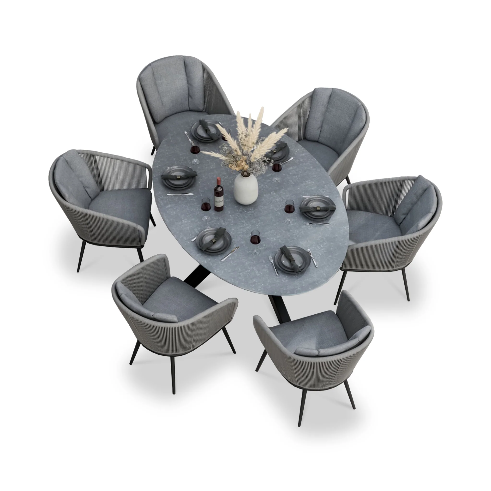 Aspen 6 Seater Ellipse Ceramic Glass Dining Set with Aspen Rope Chairs - Image 5