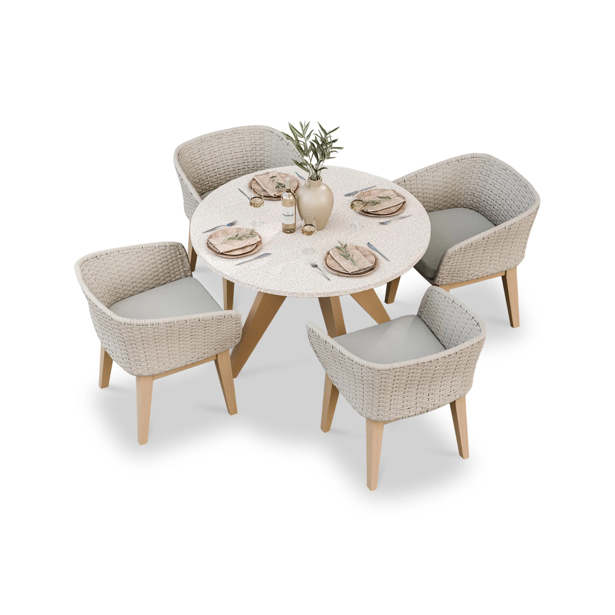 Astral 4 Seater Round Terrazzo Concrete Dining Set with Eden Dusk Dining Chairs - Image 5