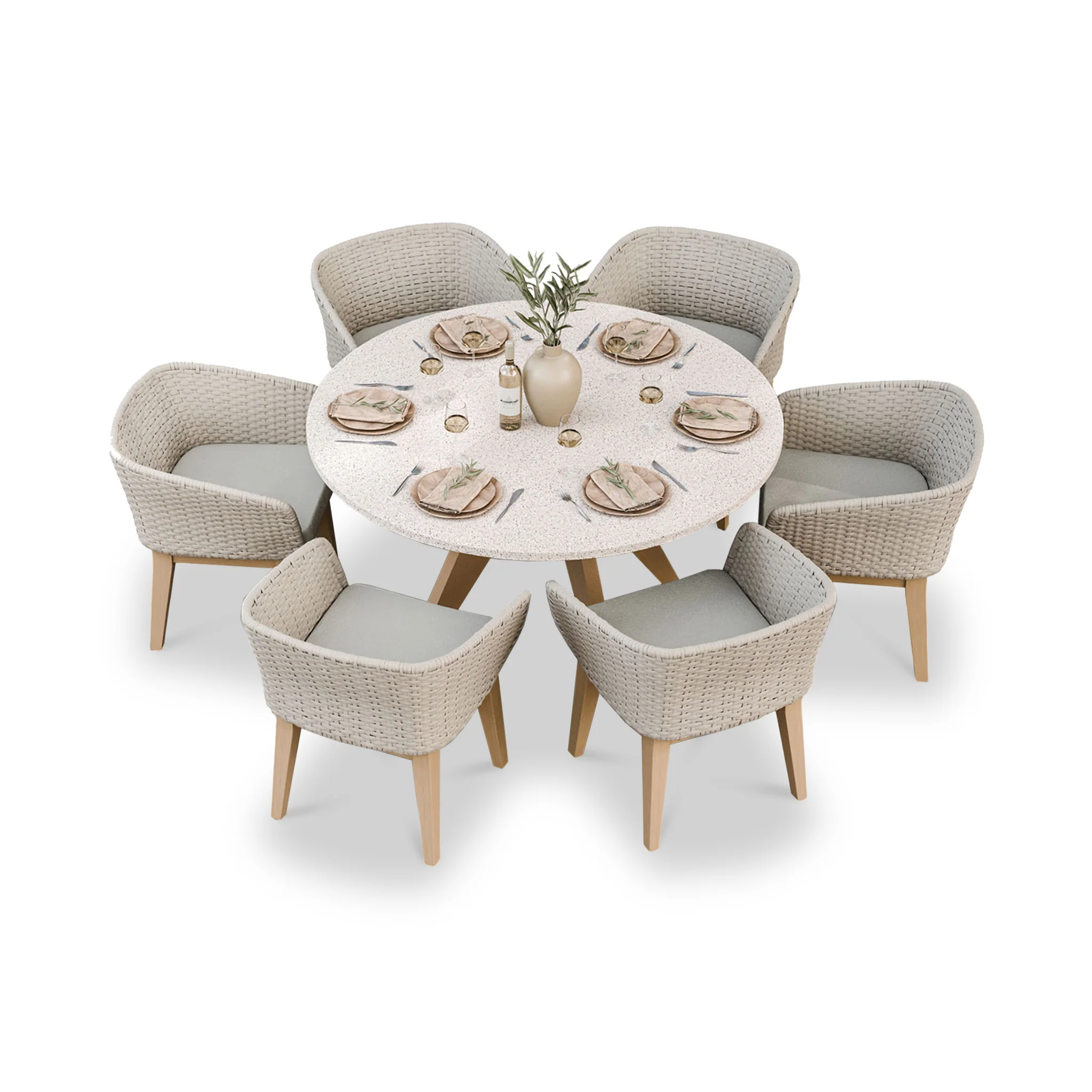 Astral 6 Seater Round Terrazzo Concrete Dining Set with Eden Dusk Dining Chairs - Image 5