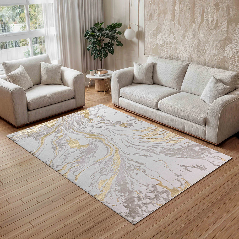 Auric Golden Marble Effect Rug - Image 2
