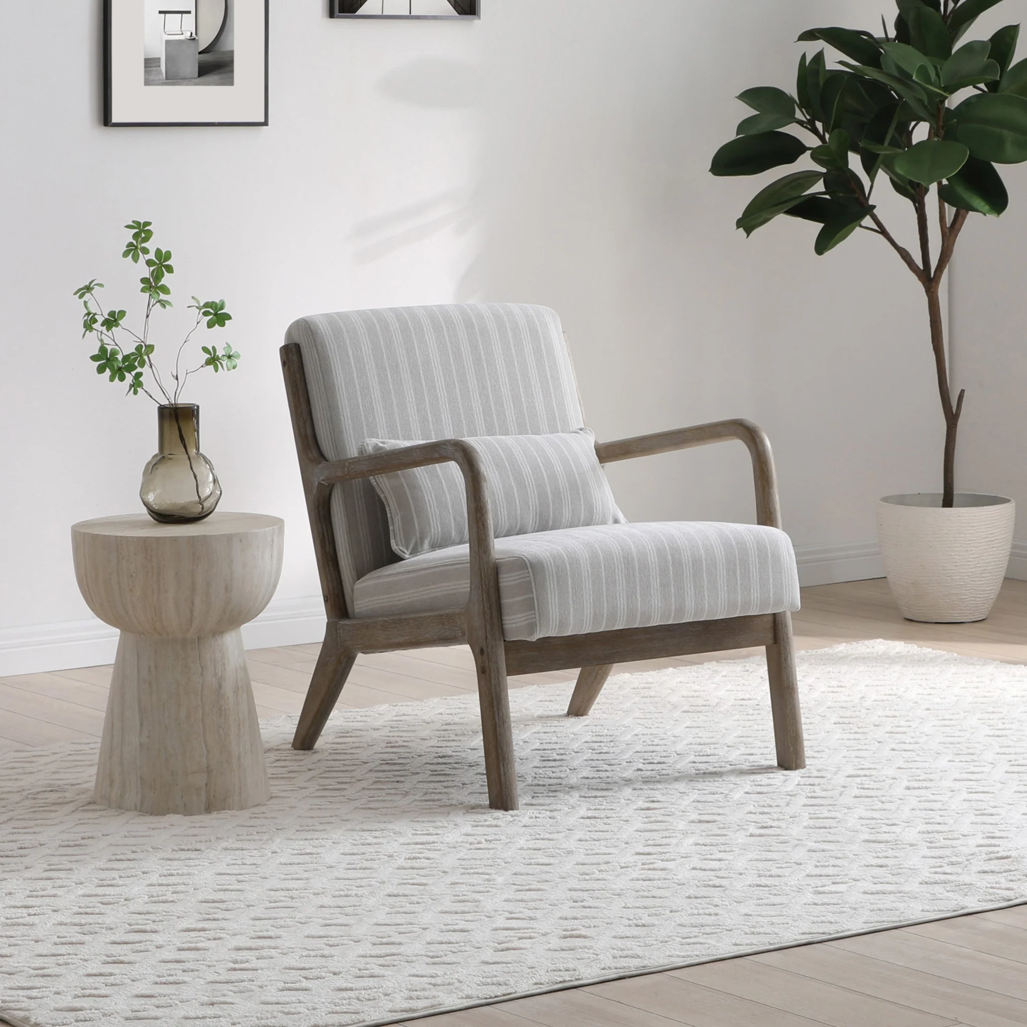 Avery Whitewashed Frame Chenille Stripe Chair - Image 2