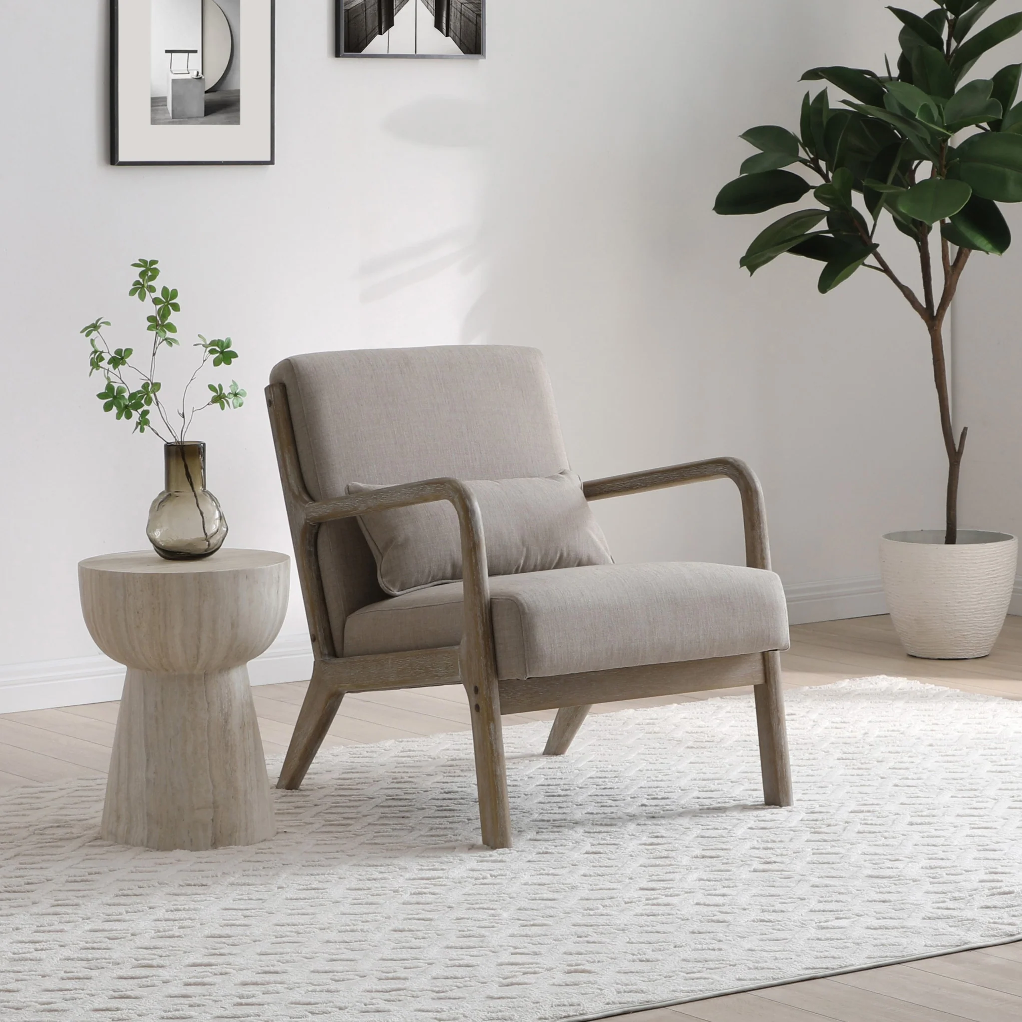 Avery Whitewashed Frame Linen Chair - Image 2