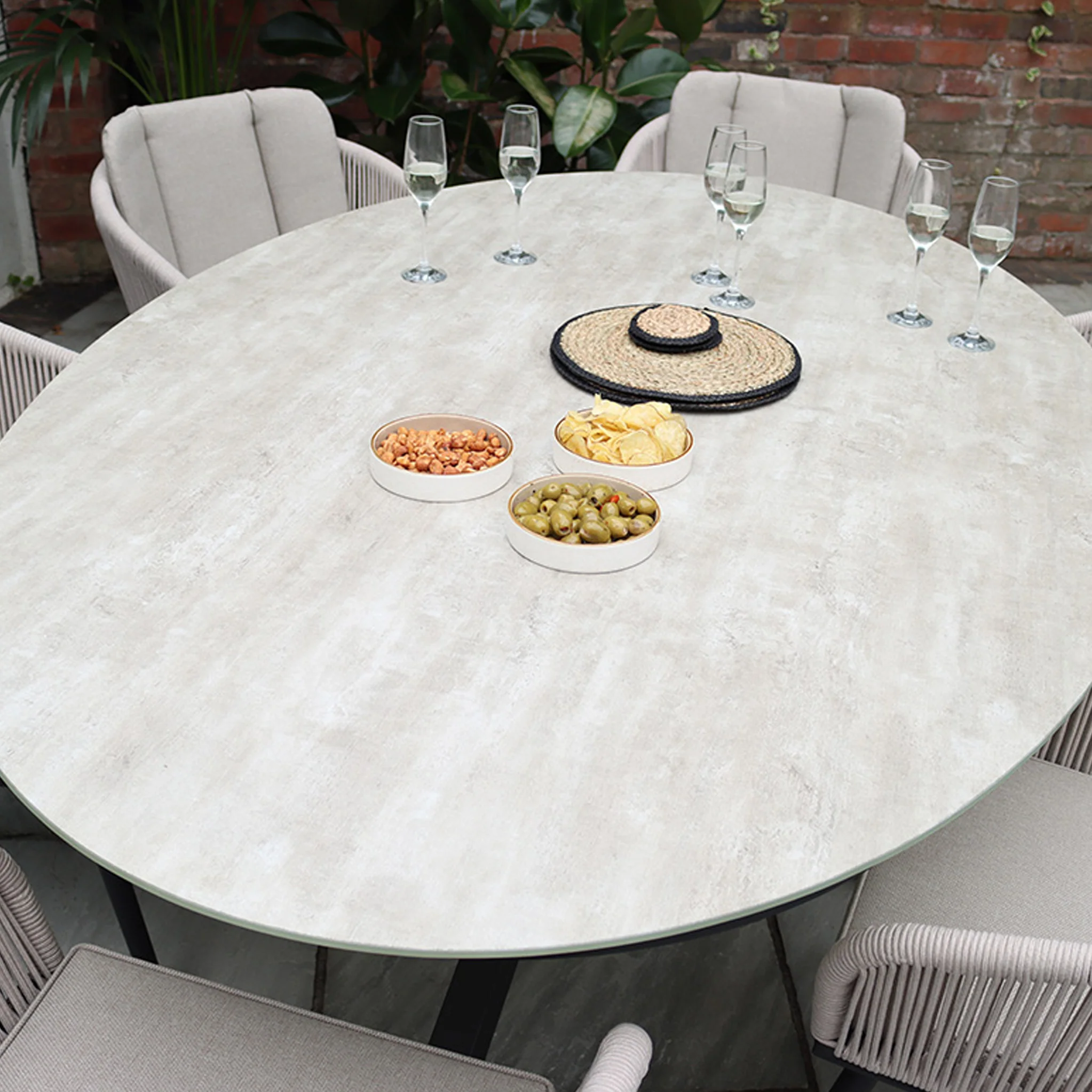 Bali 6 Seater Ellipse Ceramic Glass Dining Set with Bali Rope Chairs - Image 5