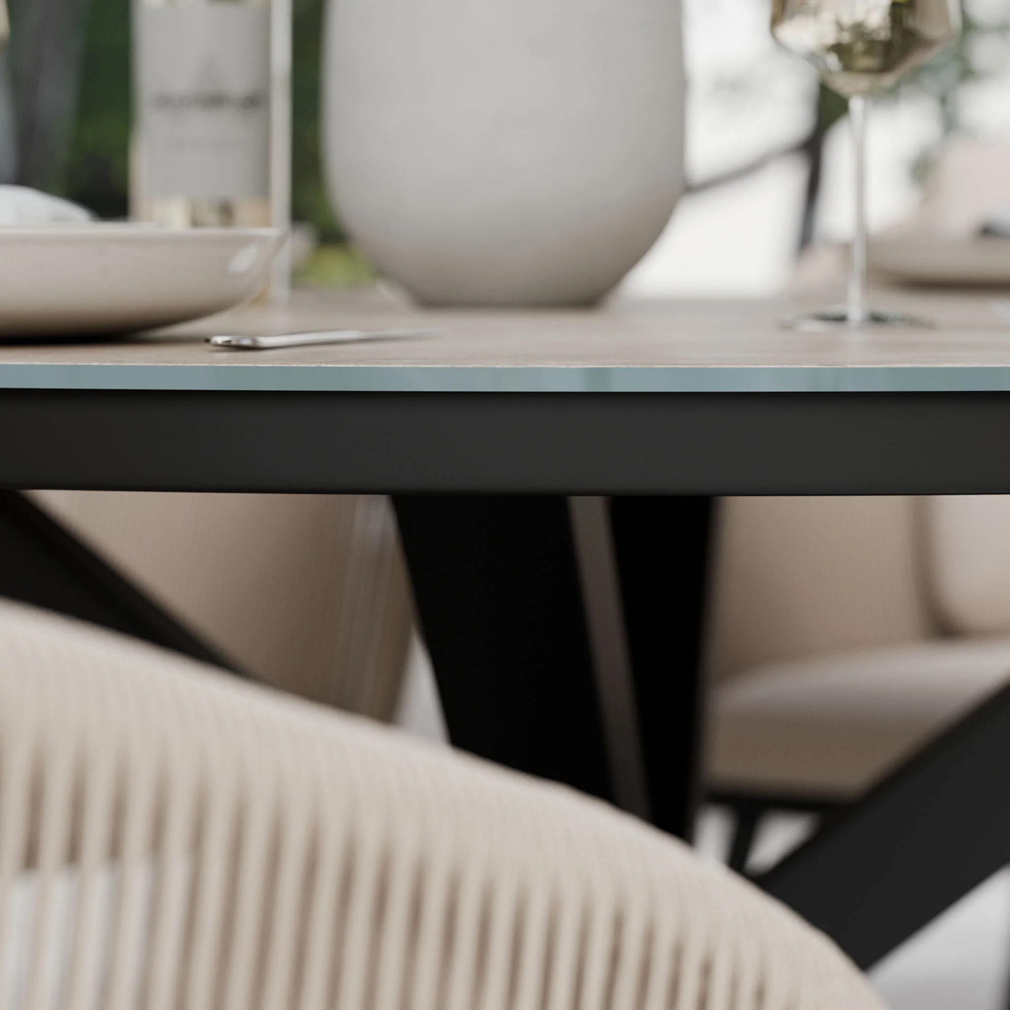 Bali 6 Seater Ellipse Ceramic Glass Dining Set with Bali Rope Chairs - Image 6