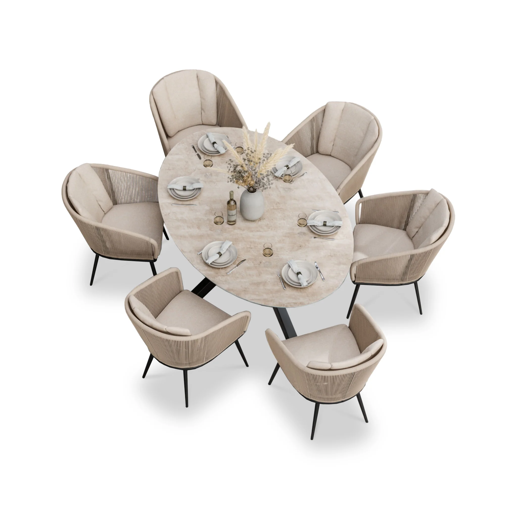 Bali 6 Seater Ellipse Ceramic Glass Dining Set with Bali Rope Chairs - Image 8