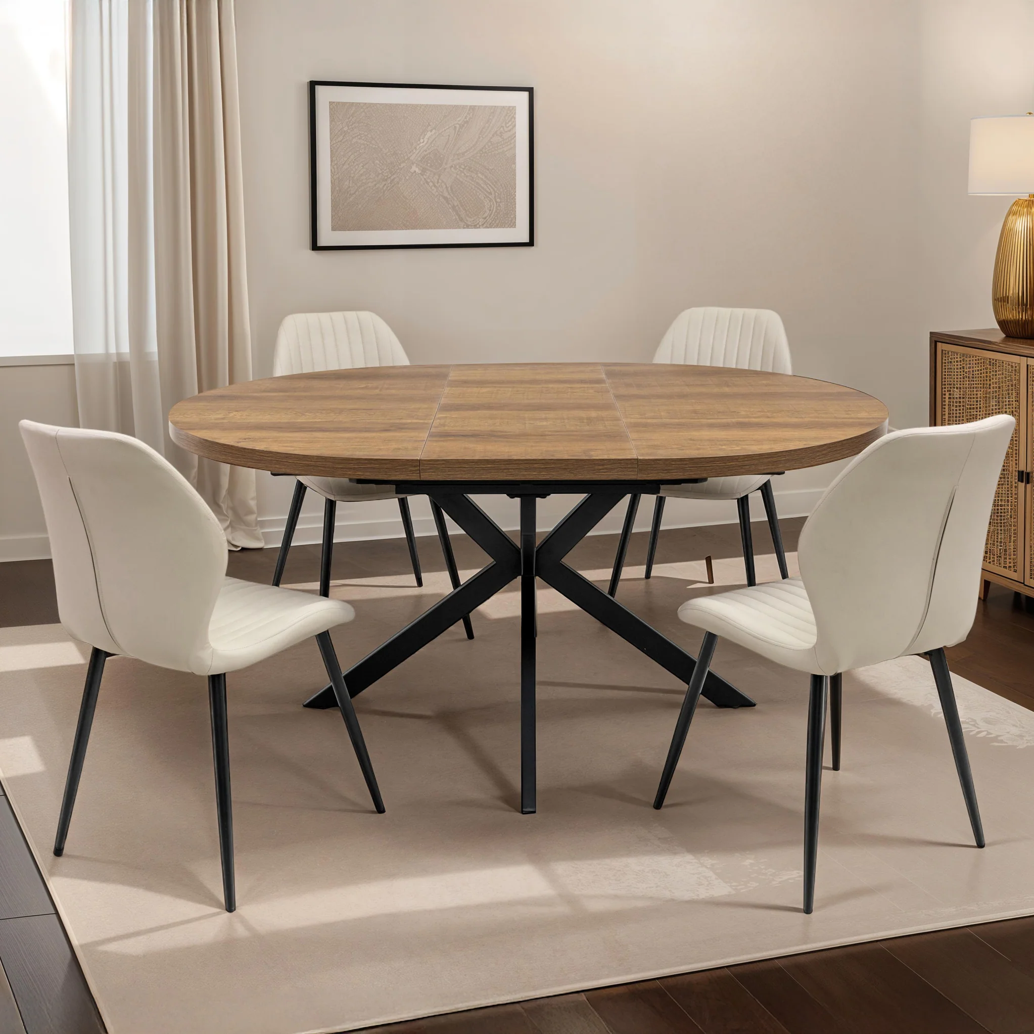 Barker 120cm-160cm Dark Oak Effect Extending Dining Table - Image 2
