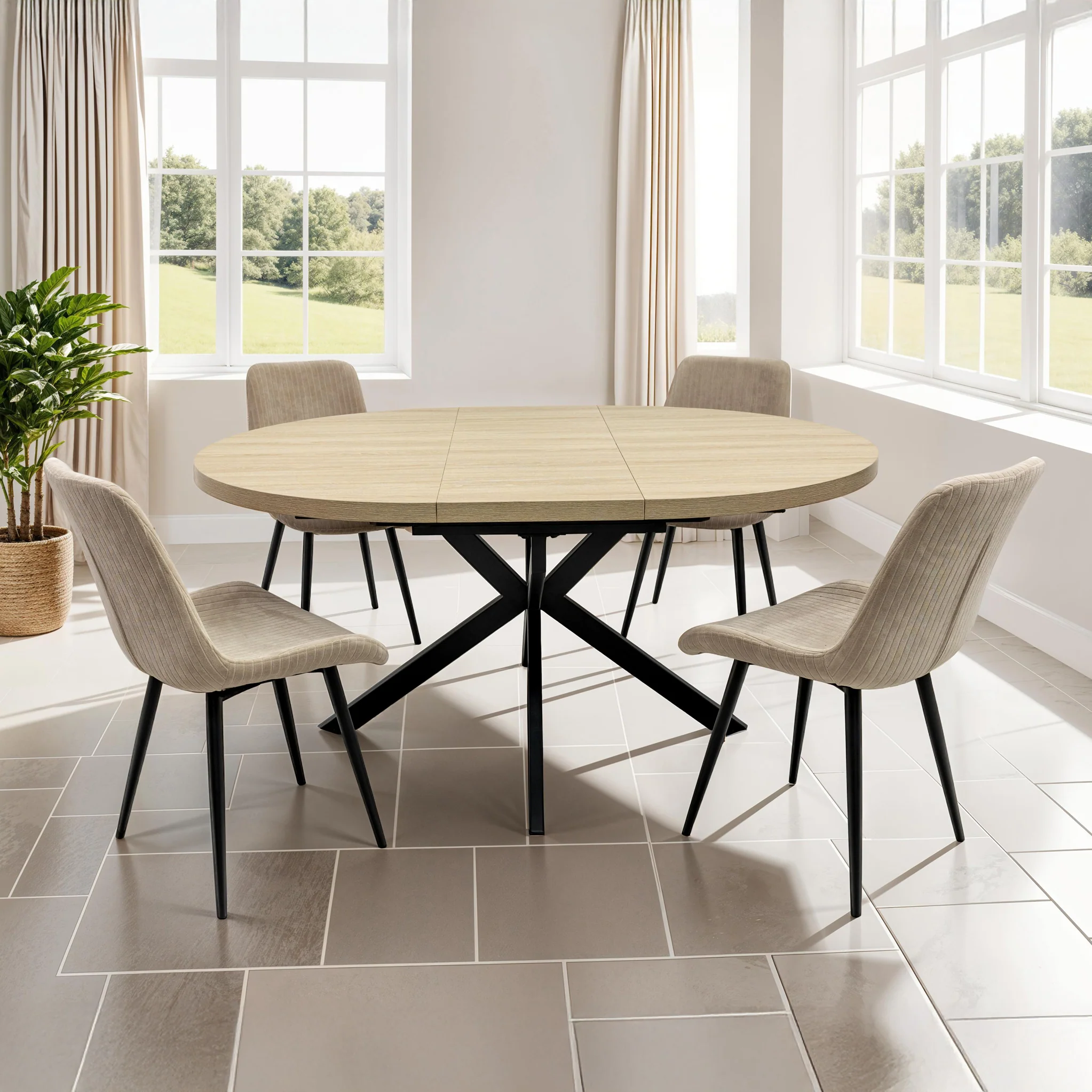 Barker 120cm-160cm Light Oak Effect Extending Dining Table - Image 2