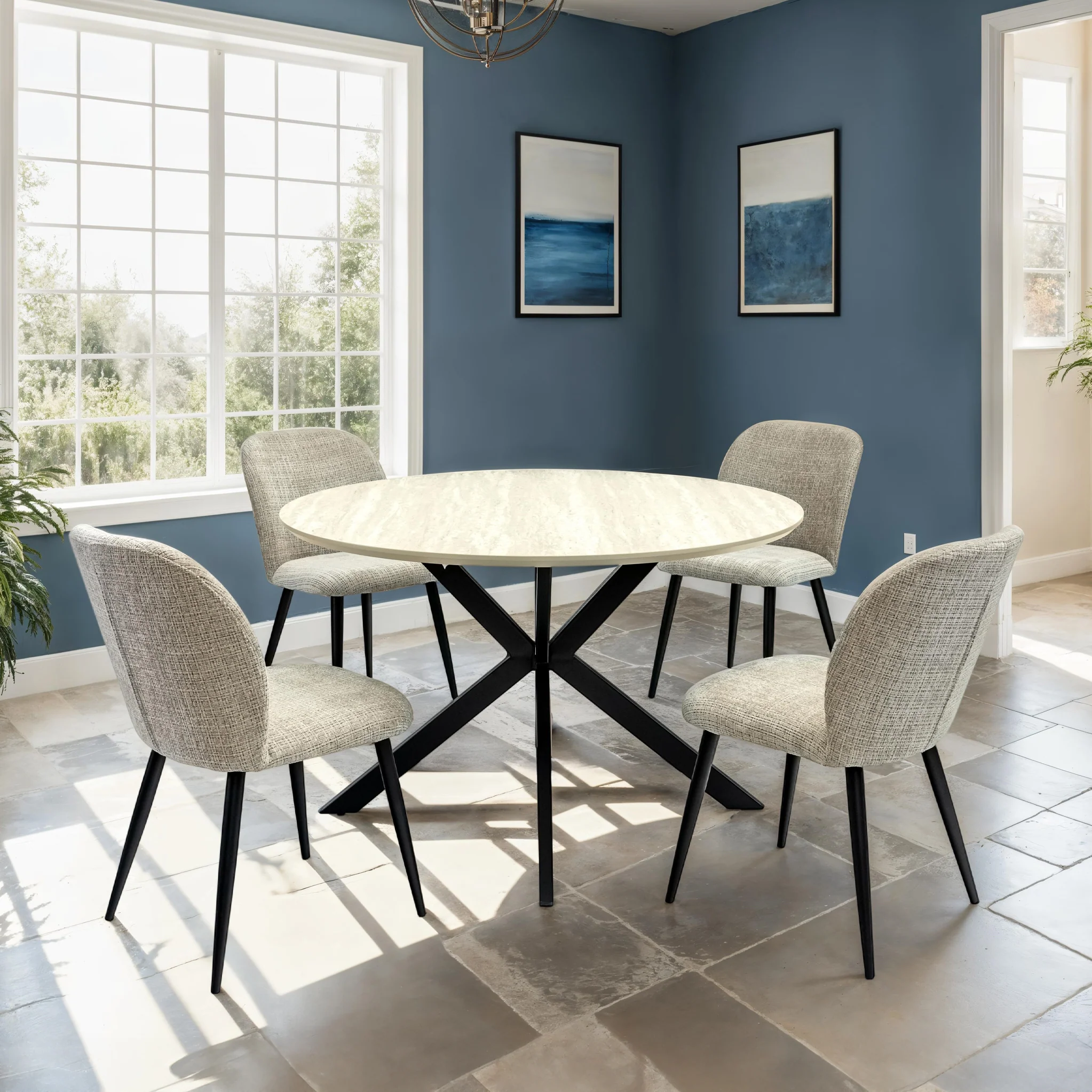 Barlo 120cm Travertine Effect Round Dining Table - Image 2