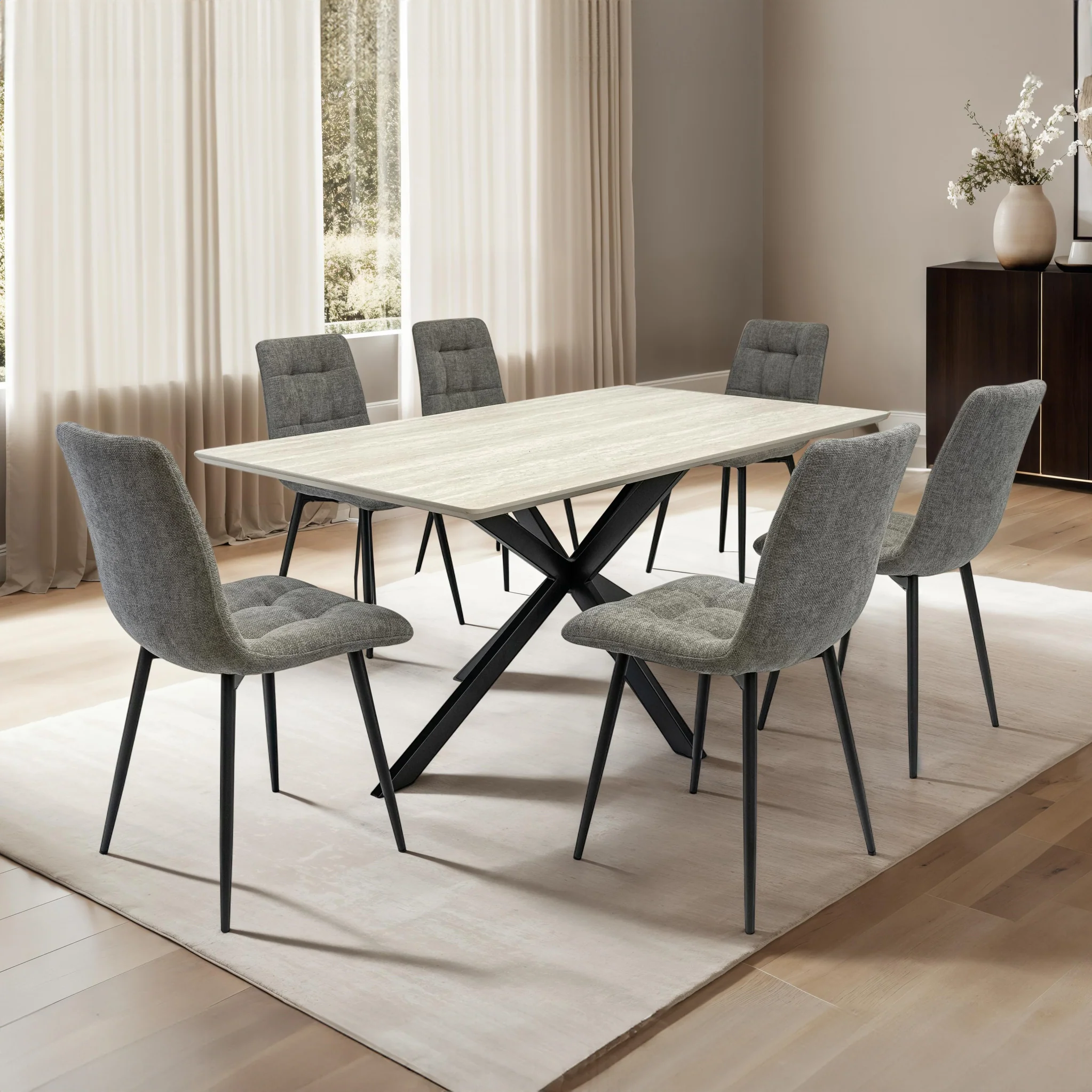 Barlo 160cm Travertine Effect Dining Table - Image 2