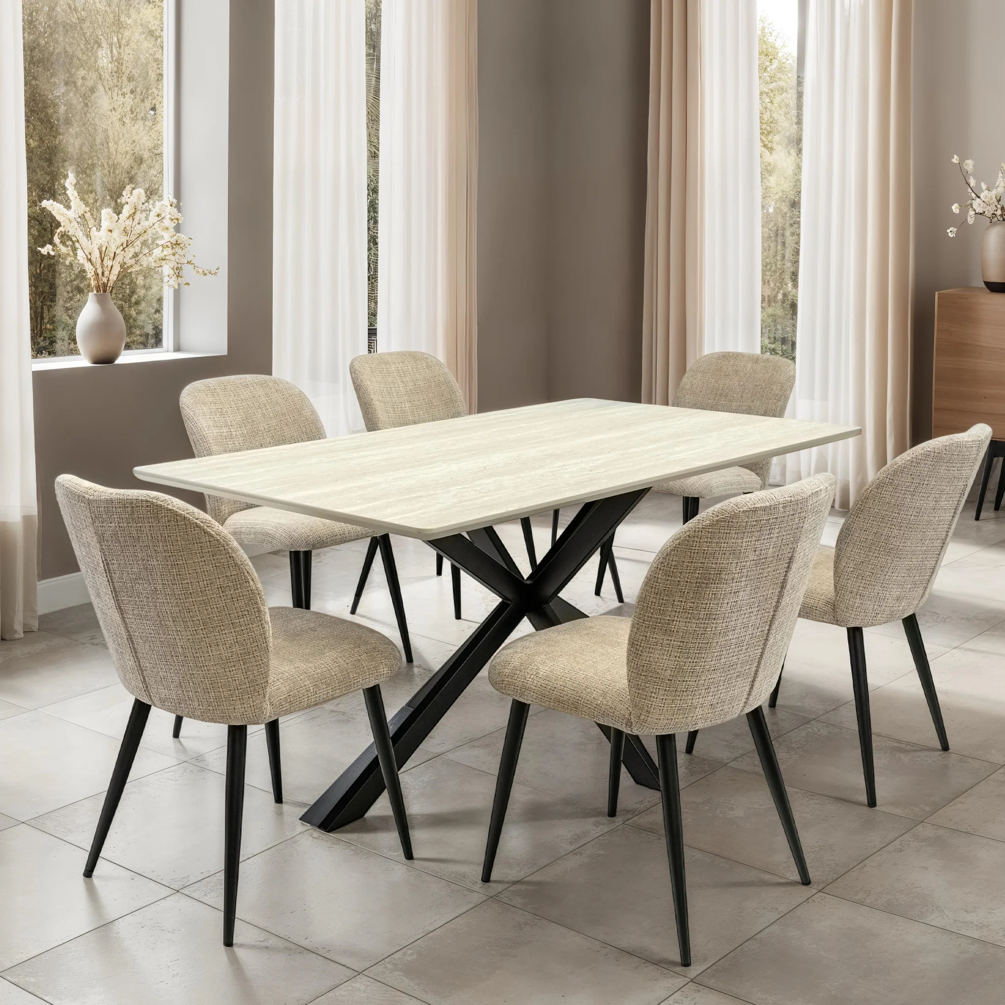 Barlo 160cm Travertine Effect Dining Table - Image 3
