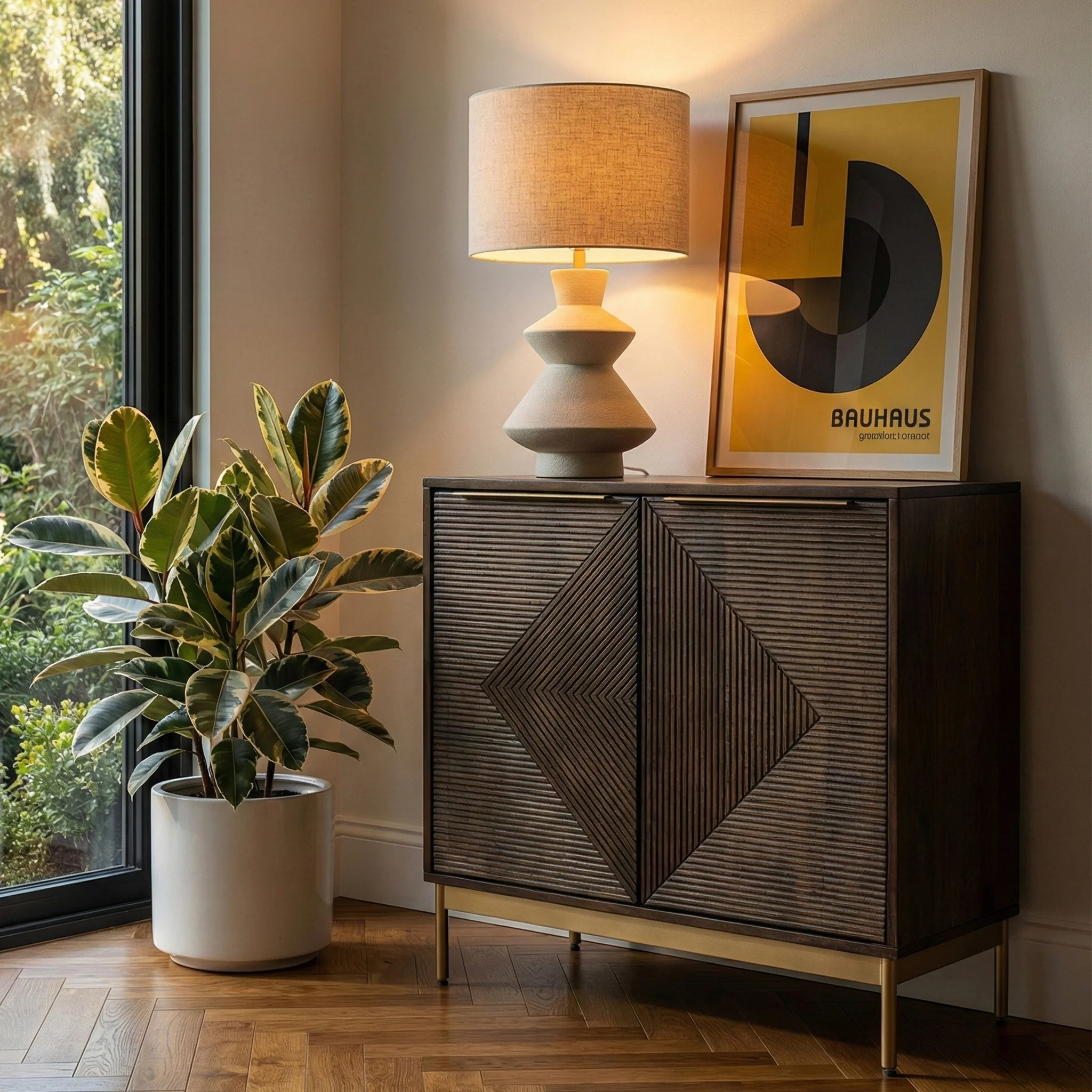 Beau Grooved Brown Mango Wood 2 Door Sideboard - Image 2
