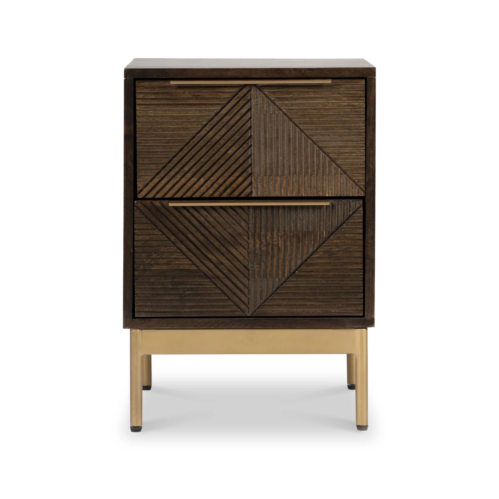 Beau Grooved Brown Mango Wood 2 Drawer Bedside - Image 2
