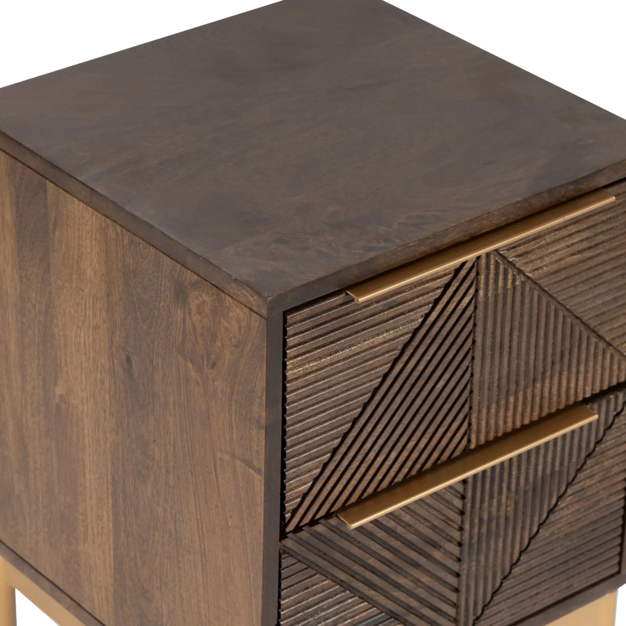 Beau Grooved Brown Mango Wood 2 Drawer Bedside - Image 4