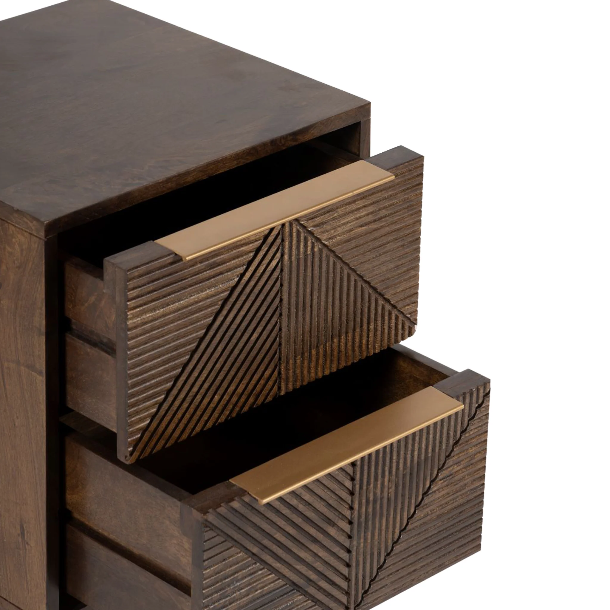 Beau Grooved Brown Mango Wood 2 Drawer Bedside - Image 5