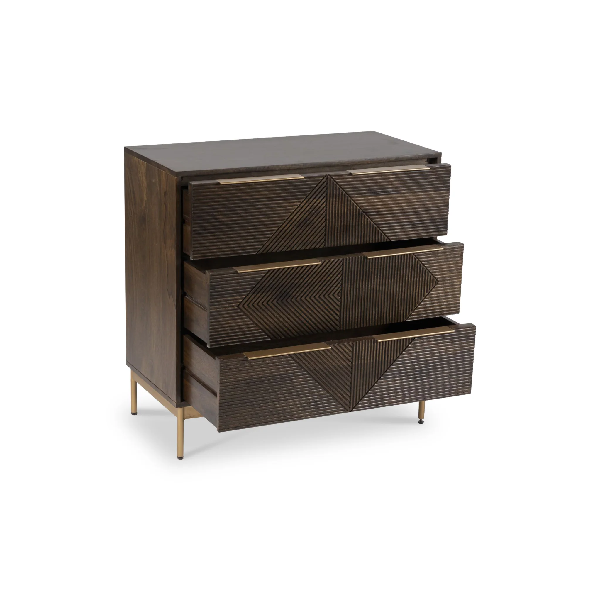 Beau Grooved Brown Mango Wood 3 Drawer Chest - Image 2