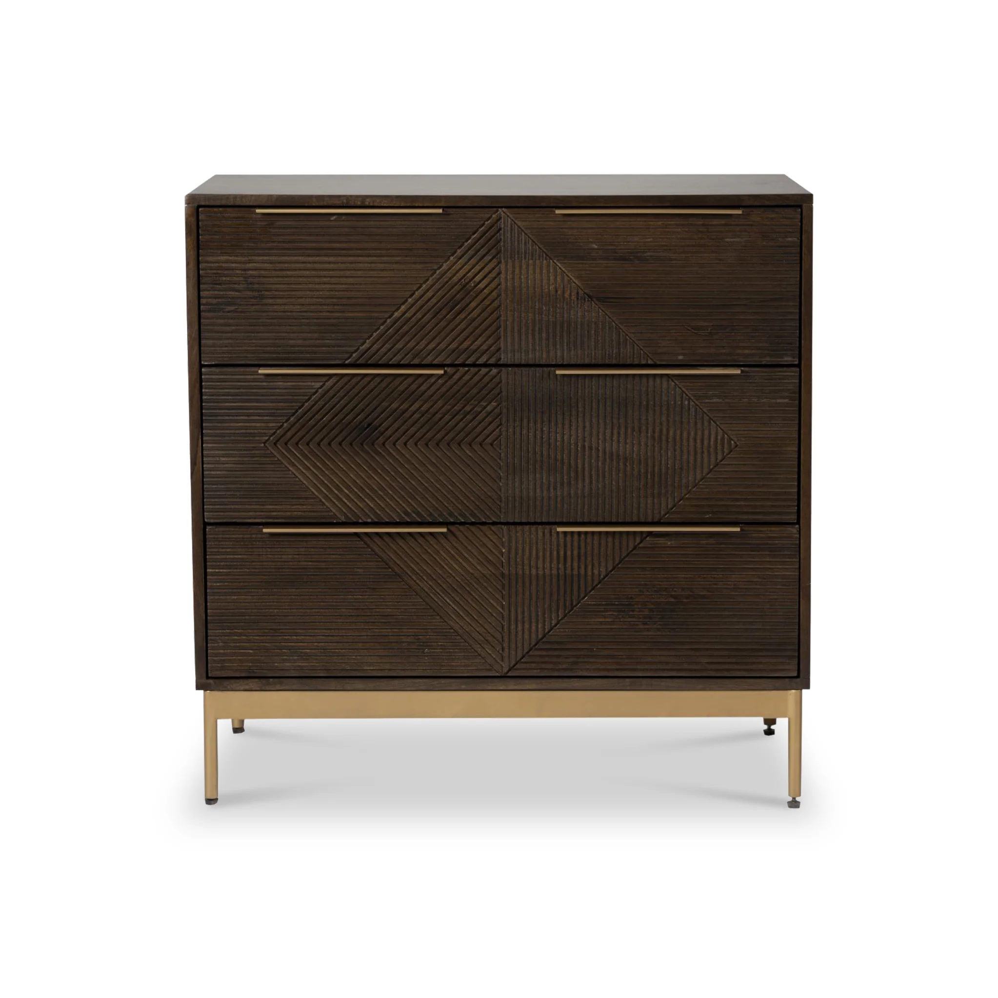 Beau Grooved Brown Mango Wood 3 Drawer Chest - Image 3
