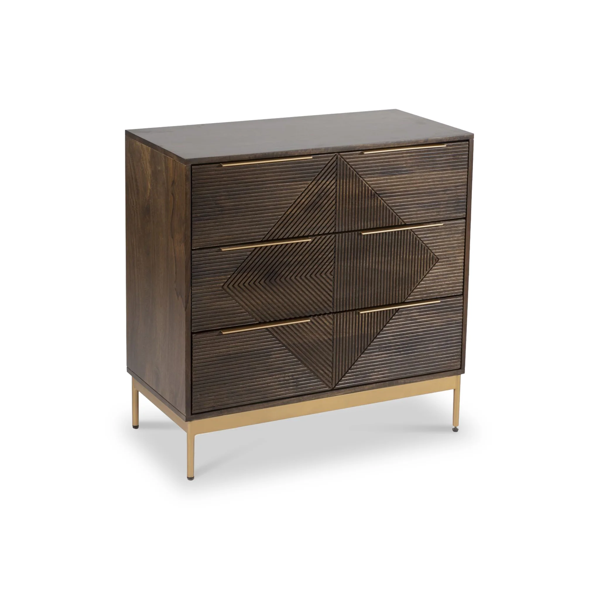 Beau Grooved Brown Mango Wood 3 Drawer Chest - Image 4