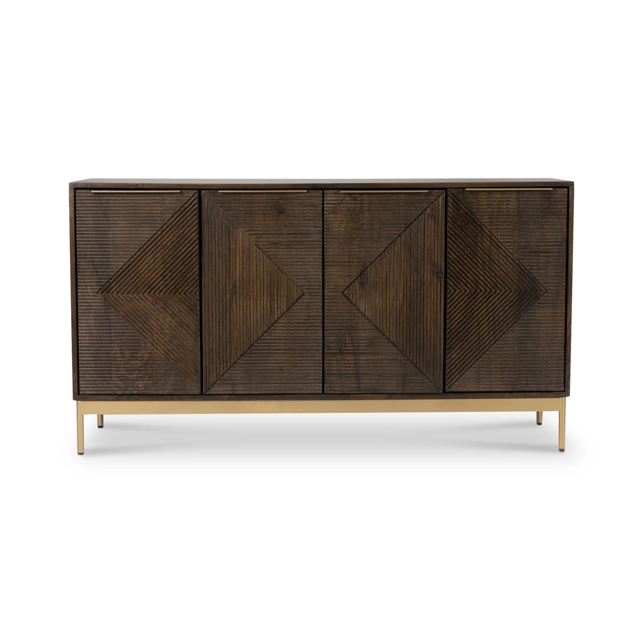 Beau Grooved Brown Mango Wood 4 Door Sideboard - Image 3
