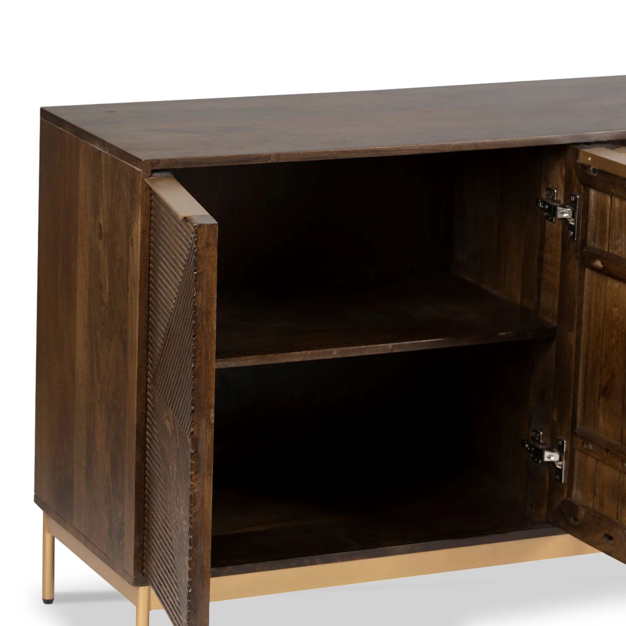 Beau Grooved Brown Mango Wood 4 Door Sideboard - Image 6