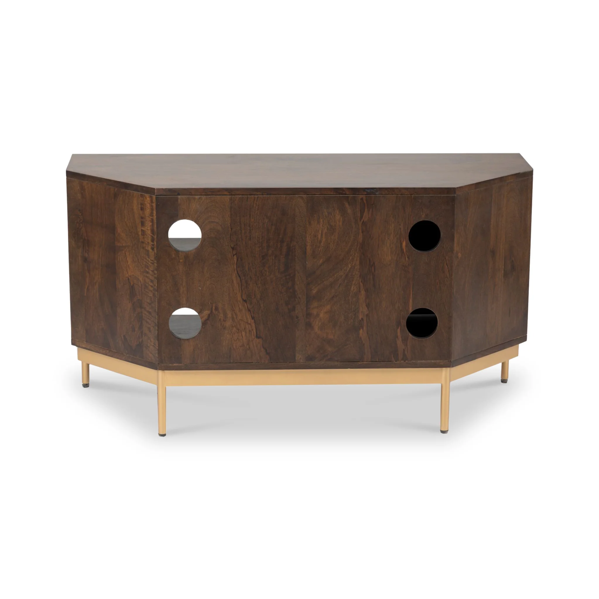 Beau Grooved Brown Mango Wood Corner TV Unit - Image 5