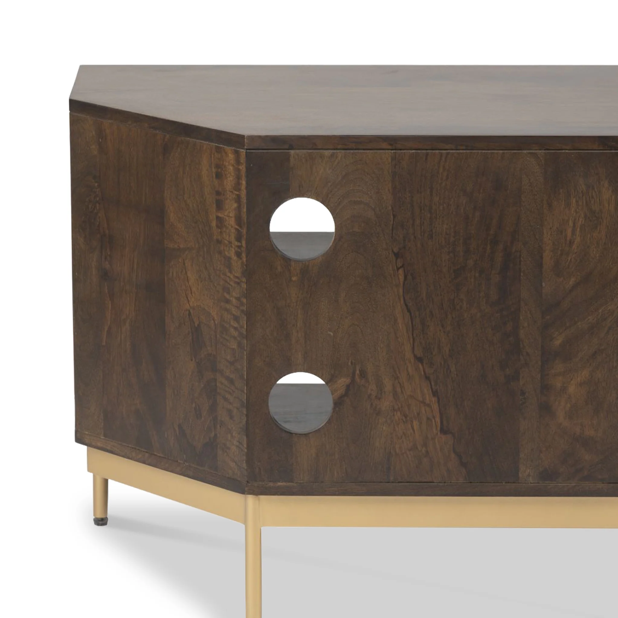 Beau Grooved Brown Mango Wood Corner TV Unit - Image 6