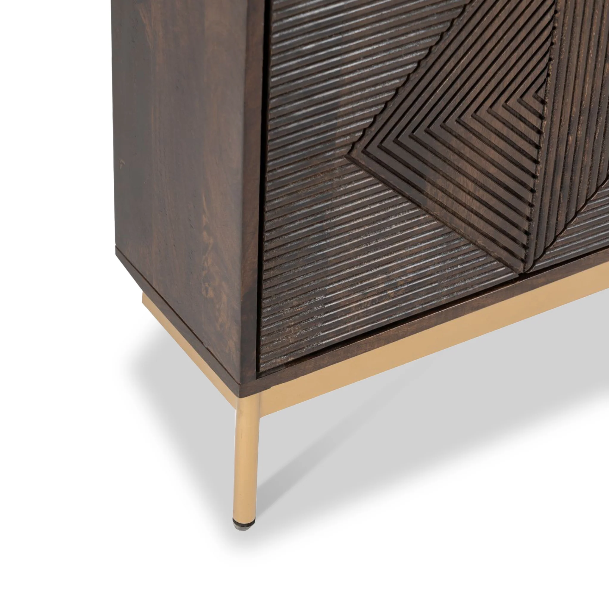 Beau Grooved Brown Mango Wood Corner TV Unit - Image 7