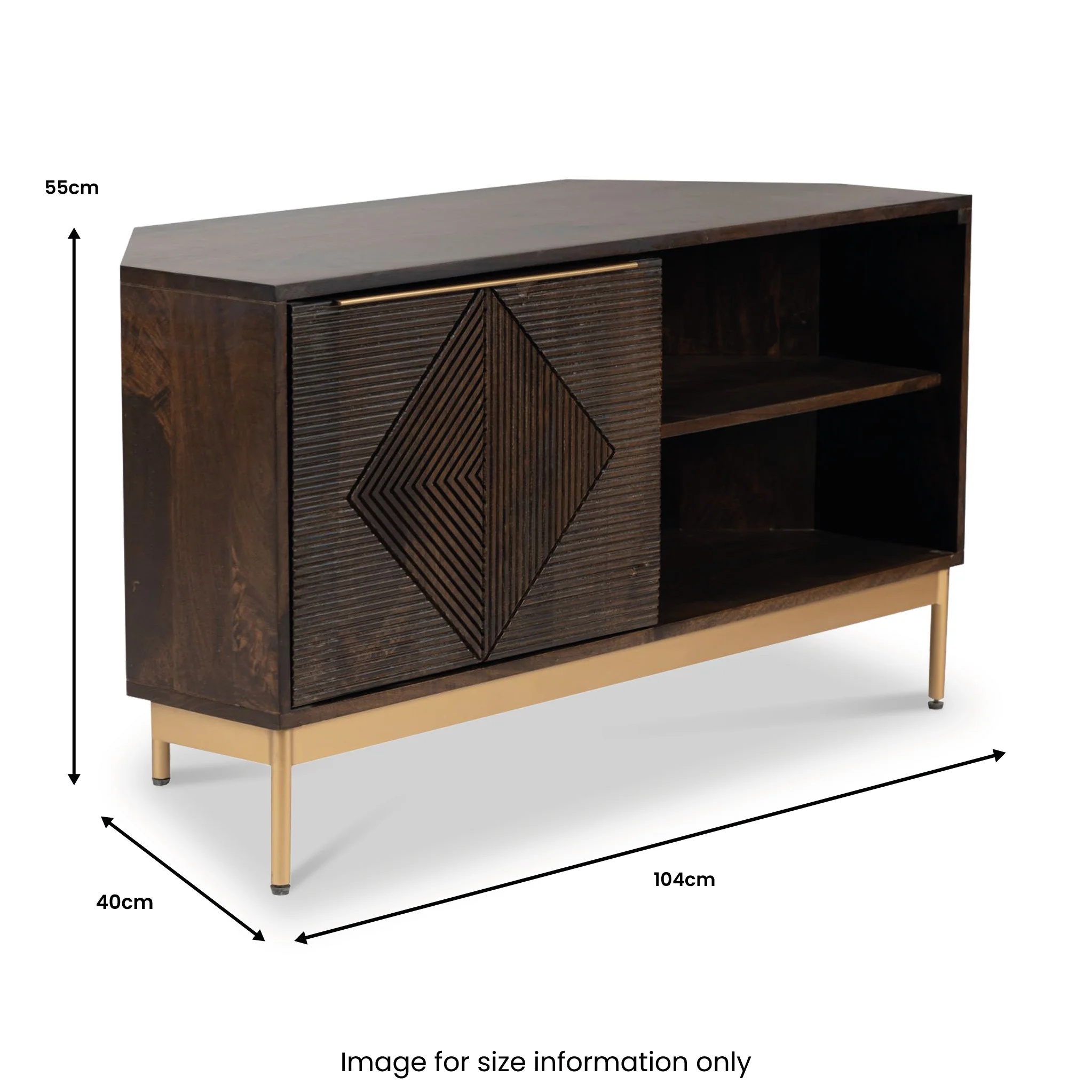 Beau Grooved Brown Mango Wood Corner TV Unit - Image 8