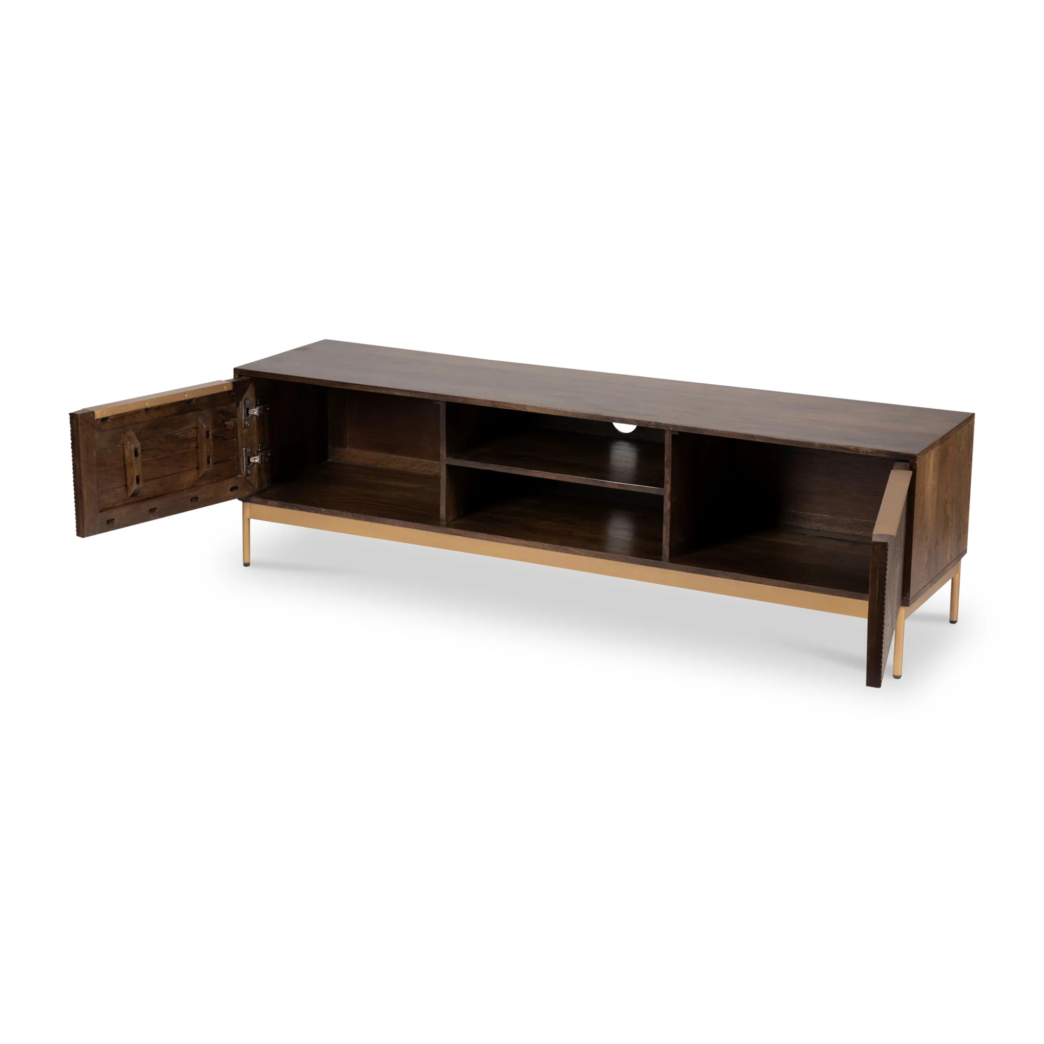 Beau Grooved Brown Mango Wood Extra Large TV Unit - Image 3