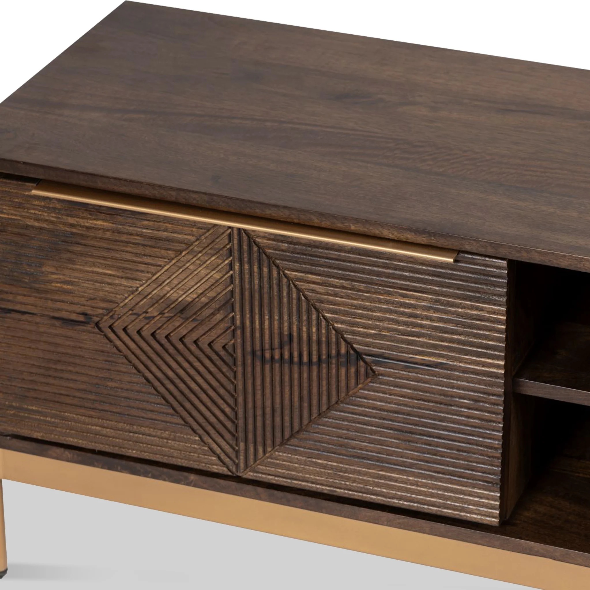 Beau Grooved Brown Mango Wood Extra Large TV Unit - Image 4