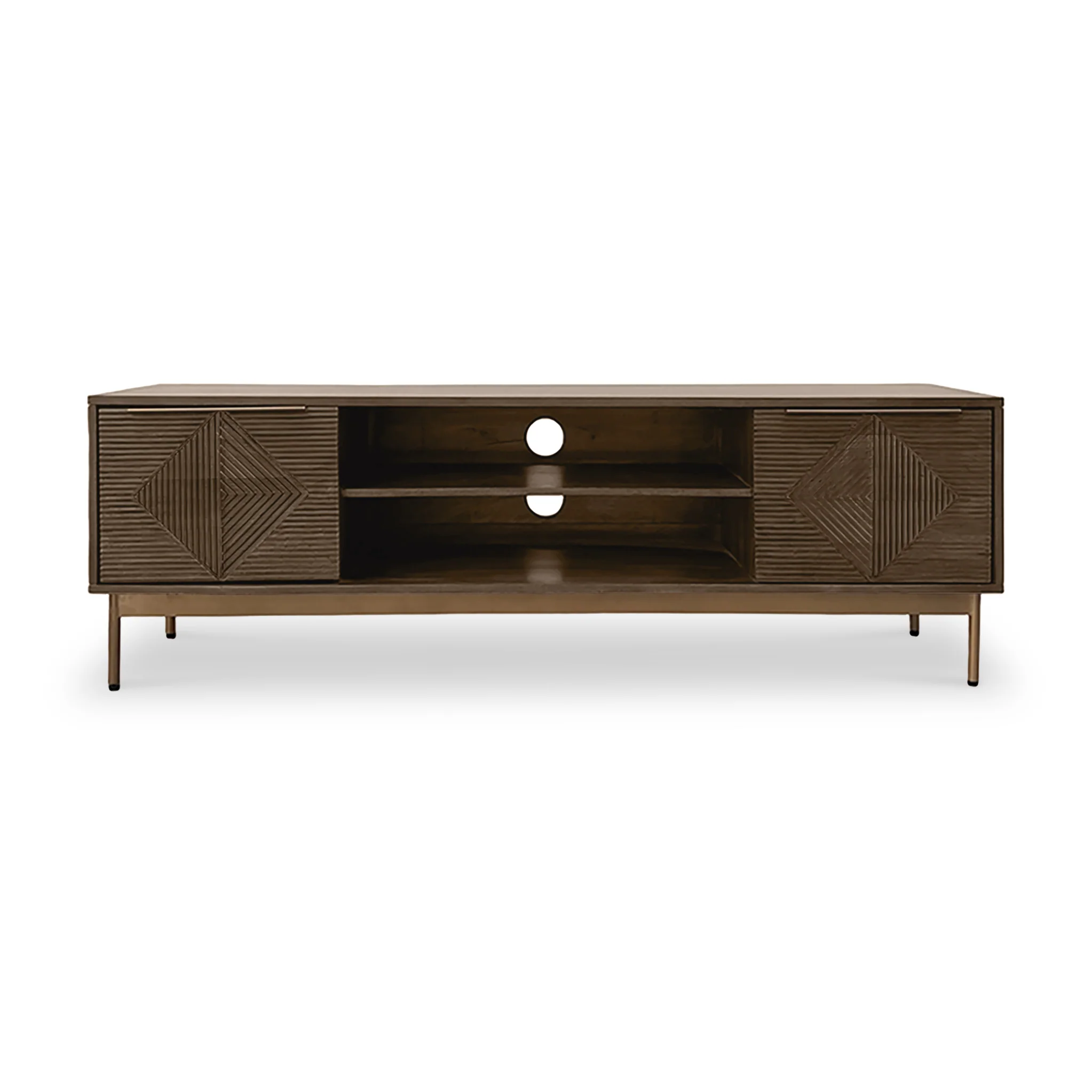 Beau Grooved Brown Mango Wood Large TV Unit - Image 3