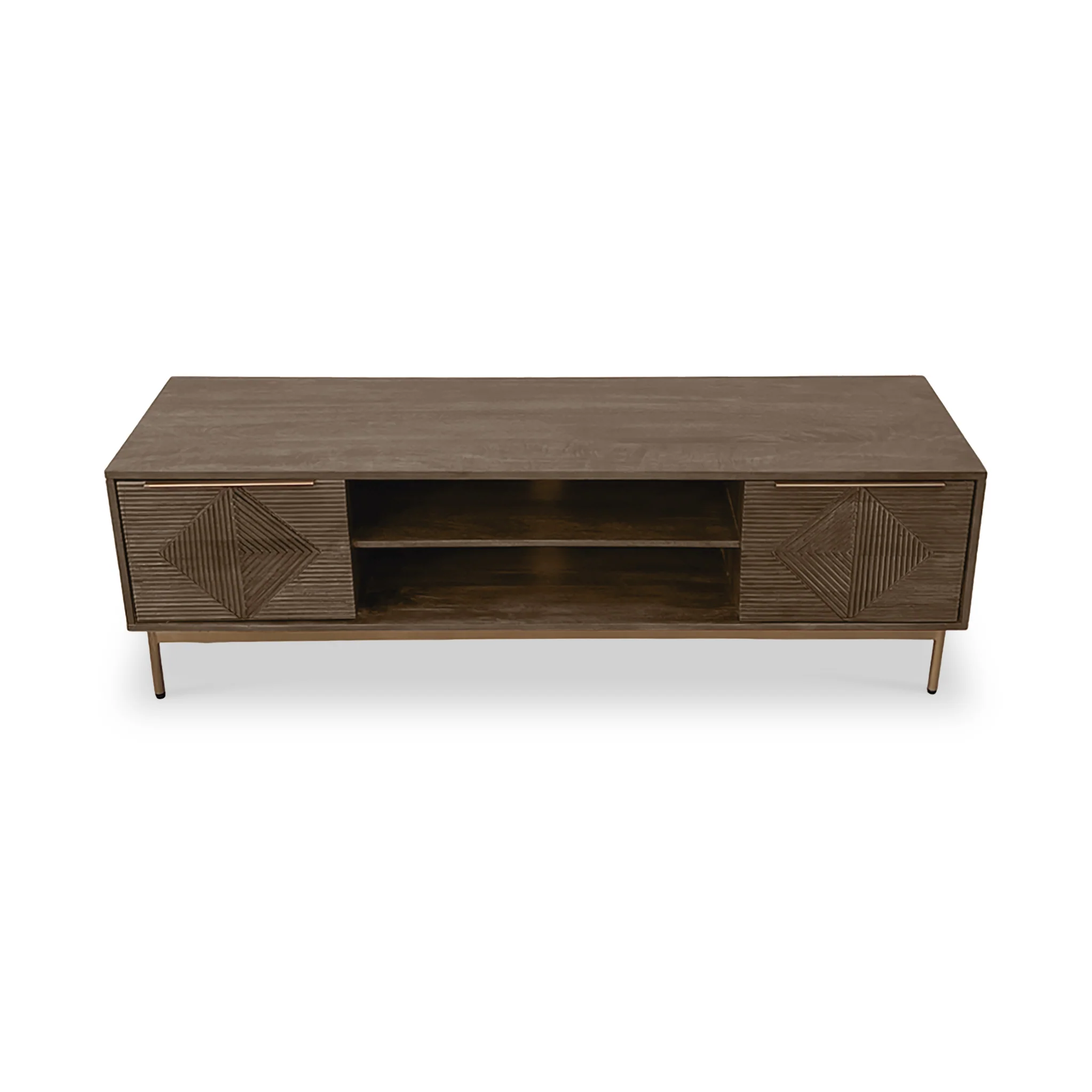 Beau Grooved Brown Mango Wood Large TV Unit - Image 4