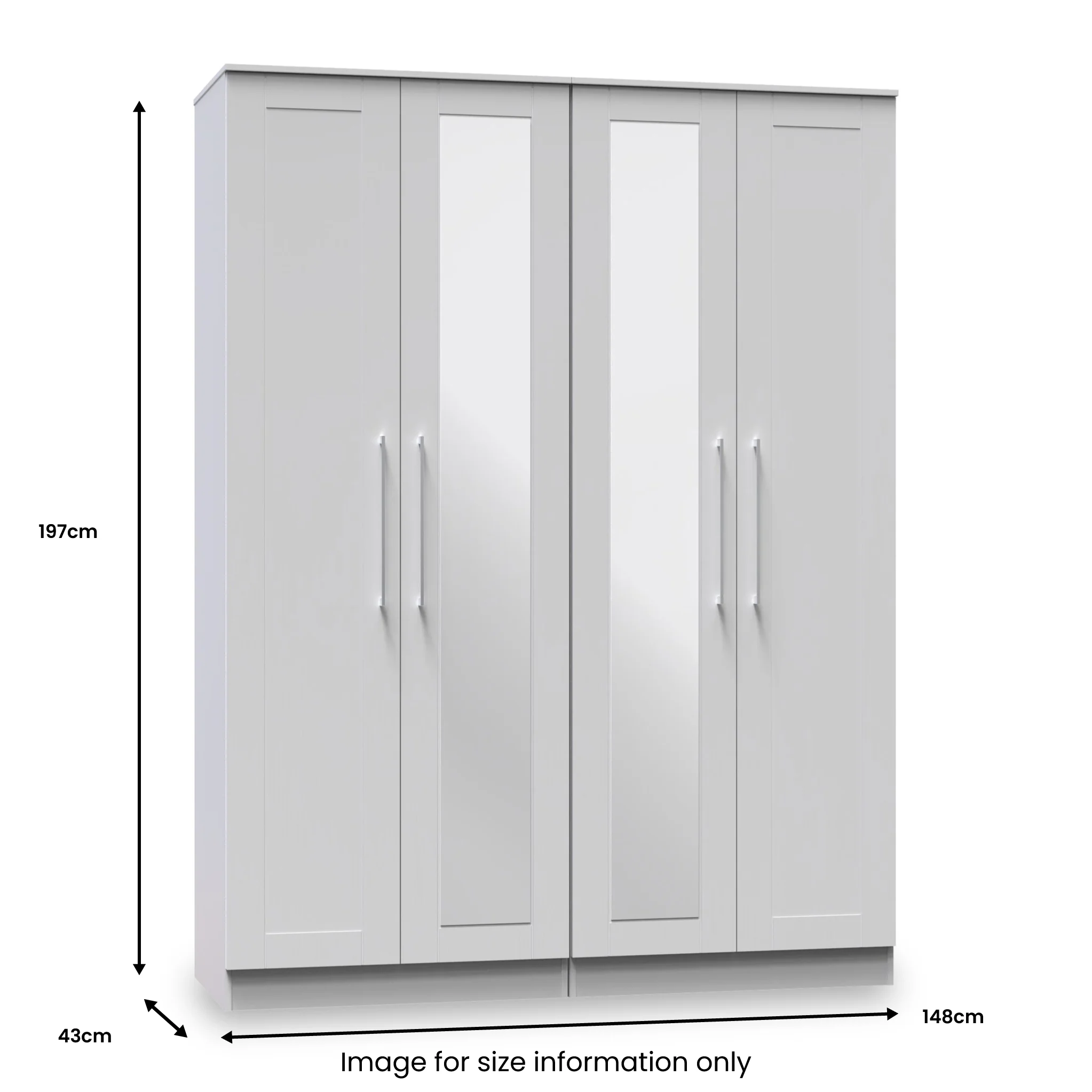 Bellamy Tall 4 Door 2 Central Mirrored Wardrobe - Image 12