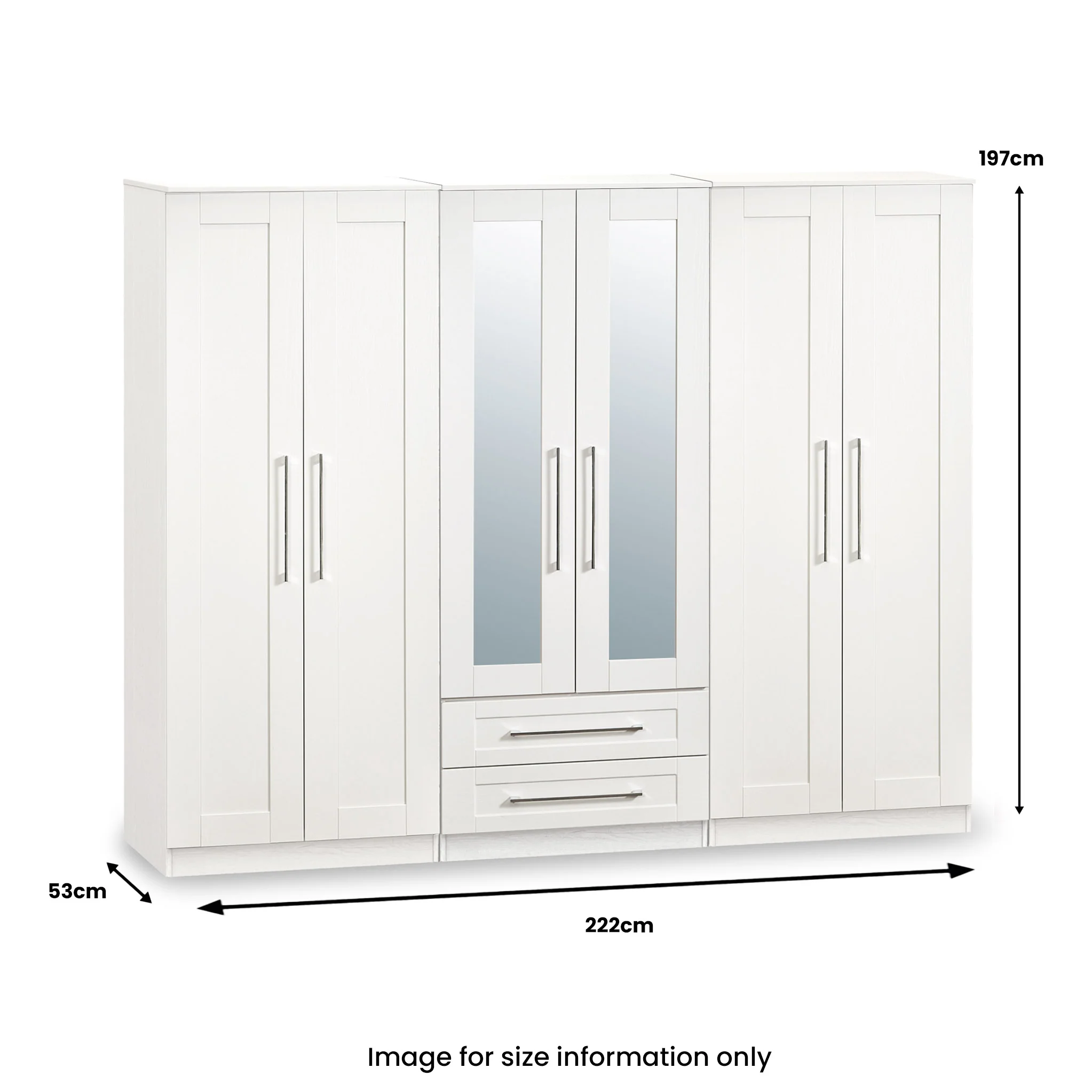Bellamy Tall 6 Door 2 Drawer with Mirrors Wardrobe - Image 18