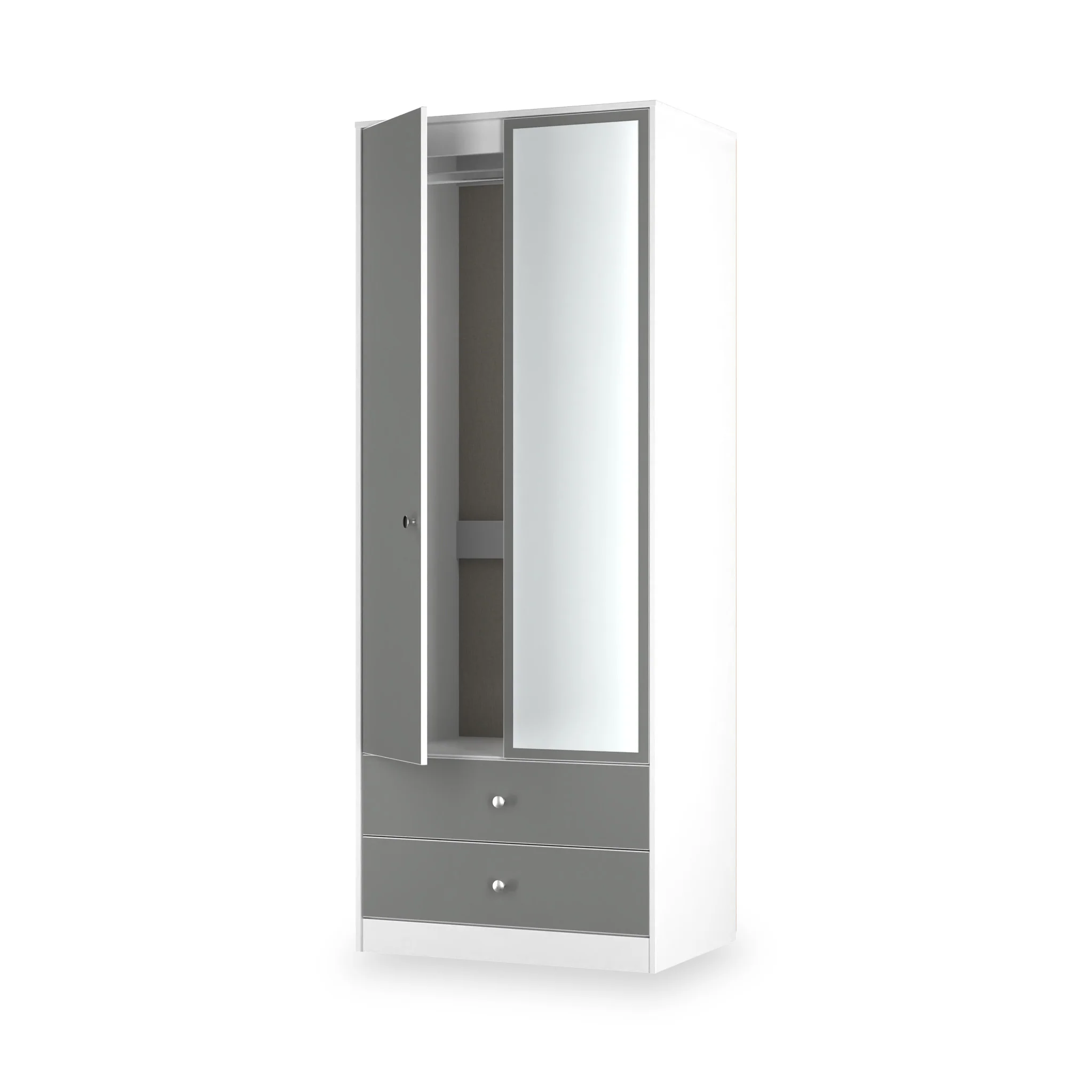 Bennet Tall 2 Drawer Mirrored Wardrobe - Image 4