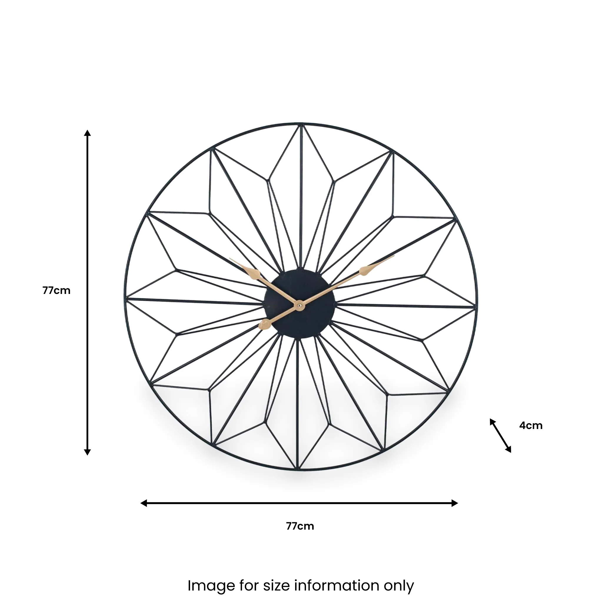 Black and Gold Metal Geo Design Round Wall Clock - Image 3
