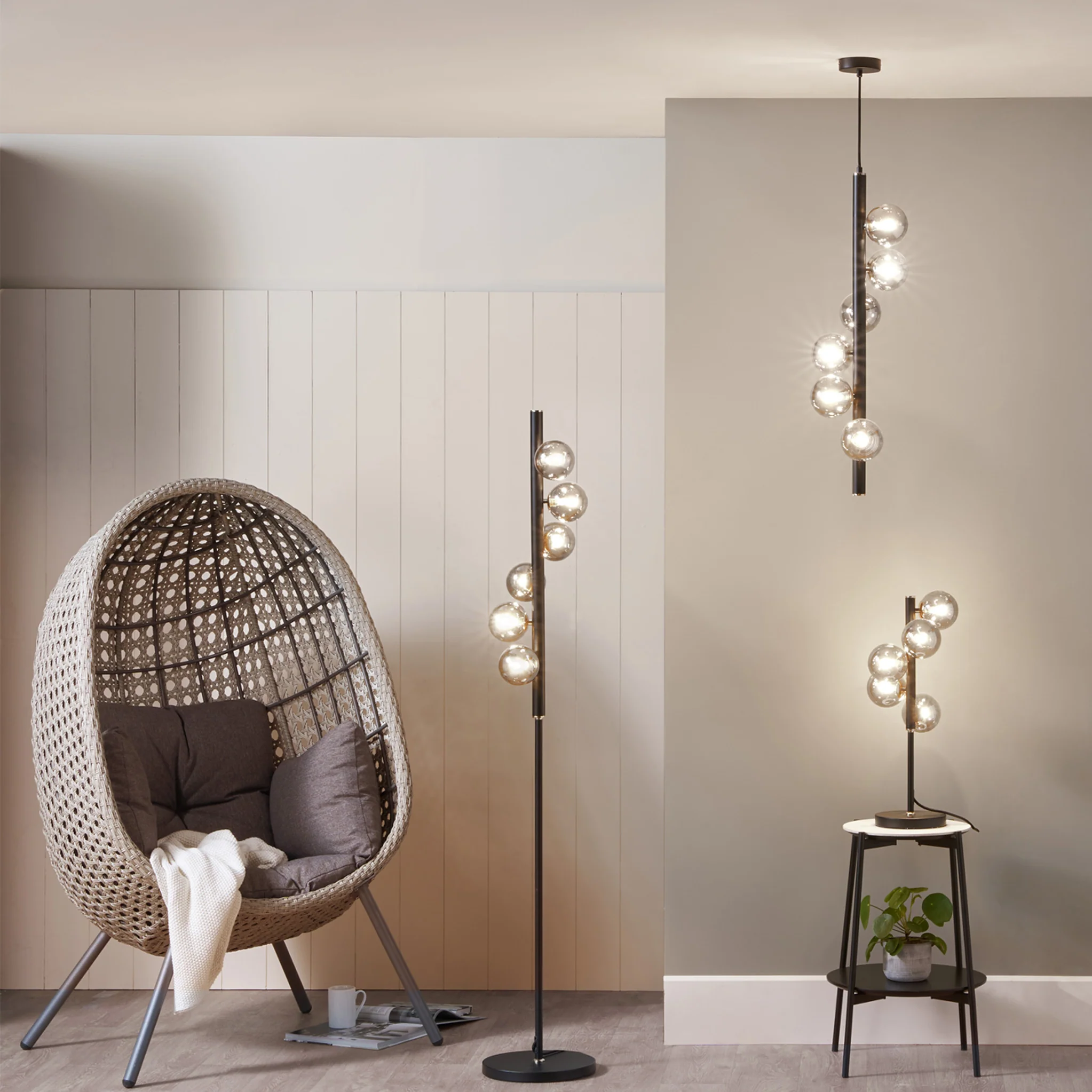 Blair Smoked Glass Ball and Black Metal Table Lamp - Image 3