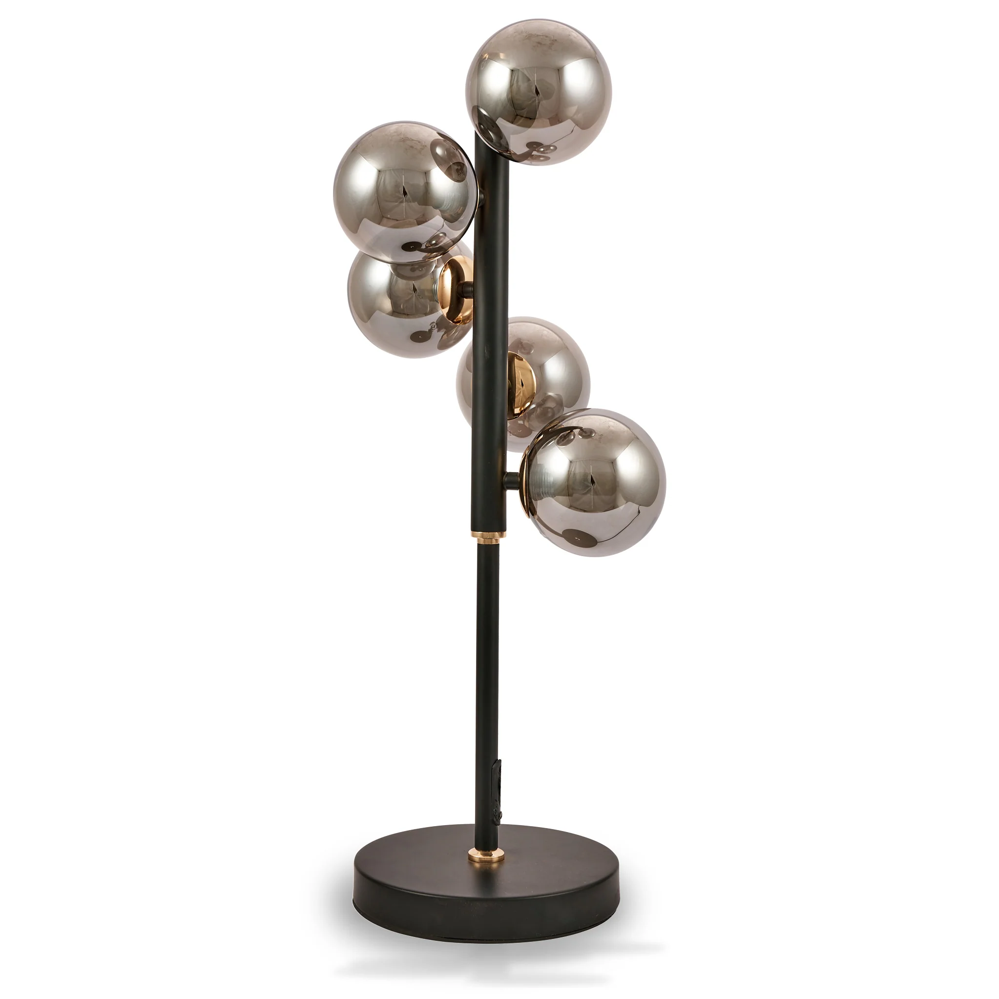 Blair Smoked Glass Ball and Black Metal Table Lamp - Image 5