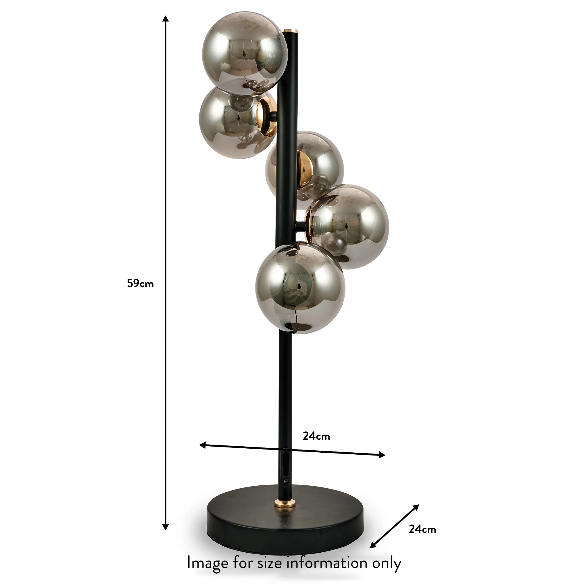 Blair Smoked Glass Ball and Black Metal Table Lamp - Image 8