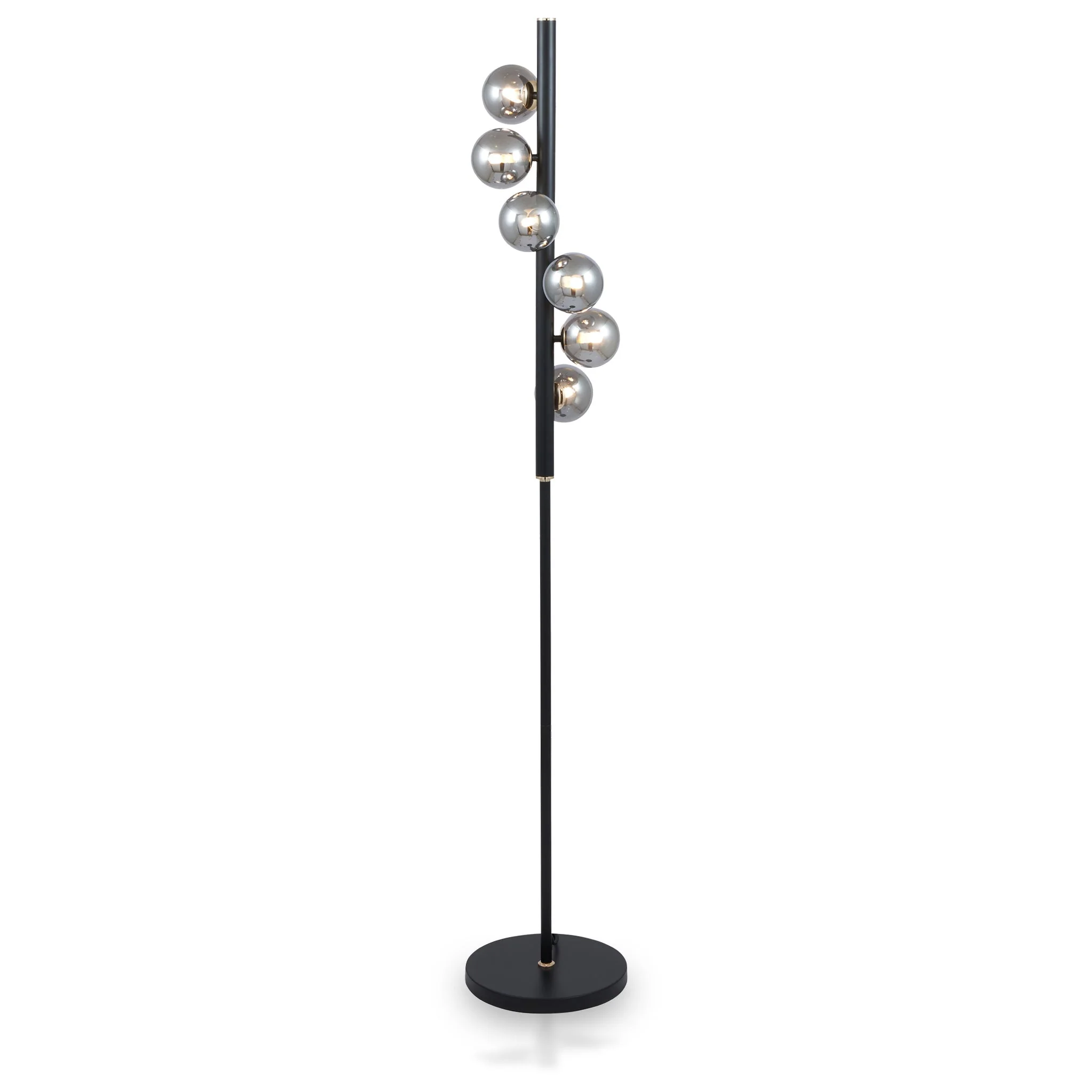 Blair Smoked Glass Ball and Black Metal Floor Lamp - Image 4