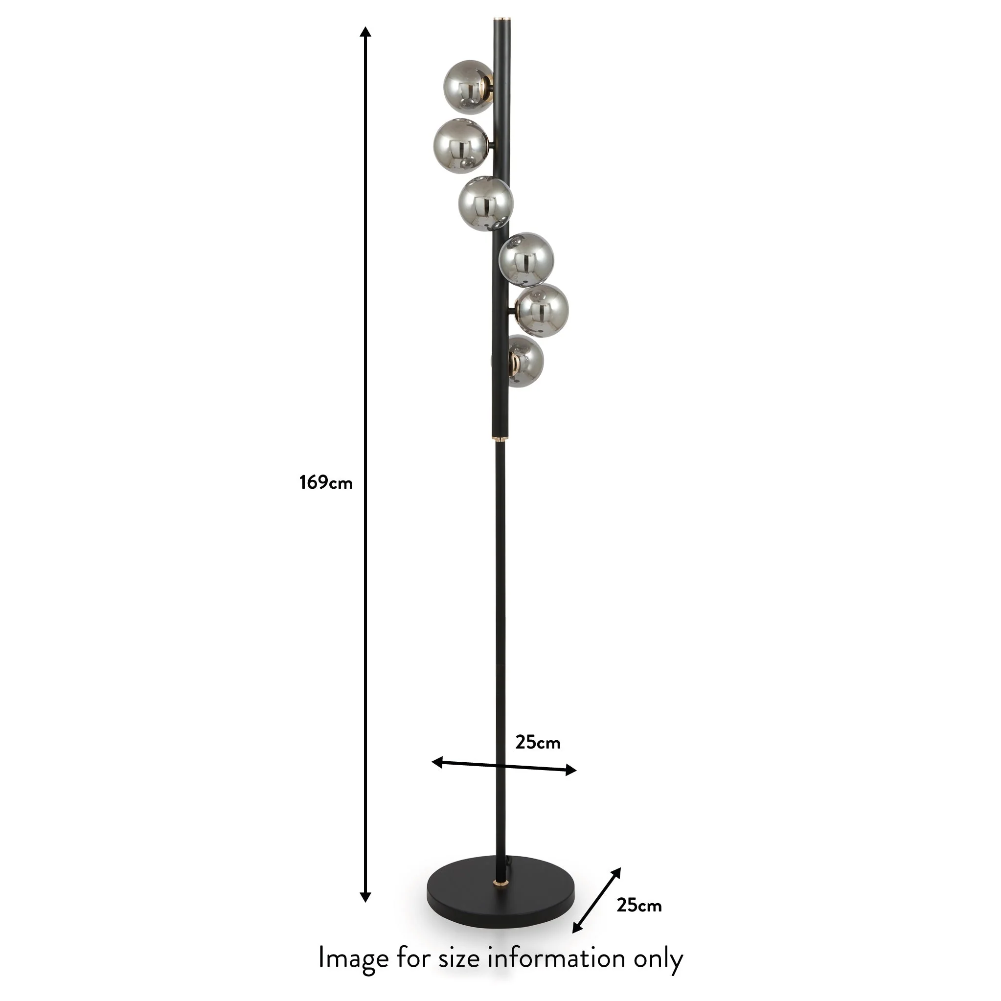 Blair Smoked Glass Ball and Black Metal Floor Lamp - Image 7