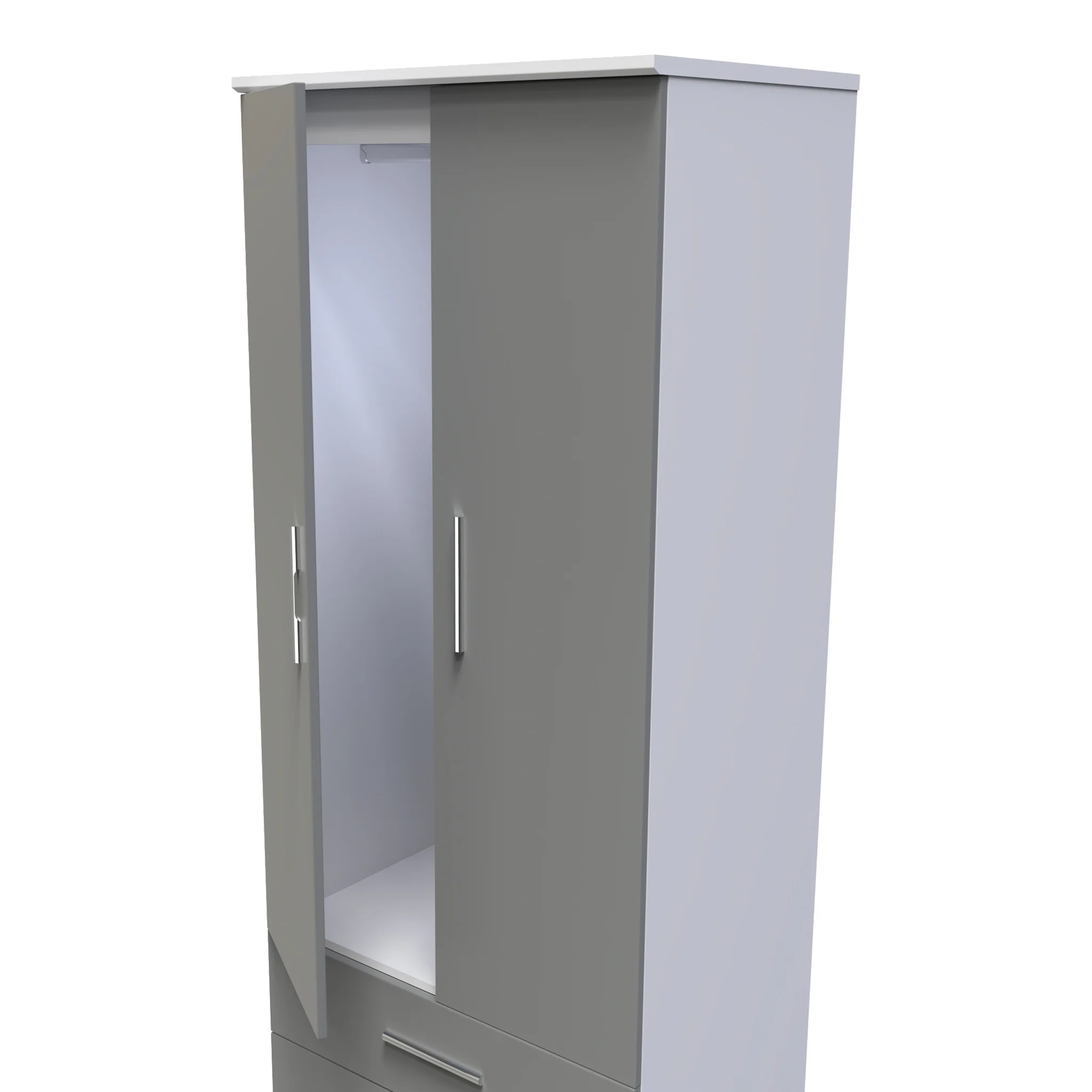 Blakely Grey and White 2 Door 2 Drawer Wardrobe - Image 3