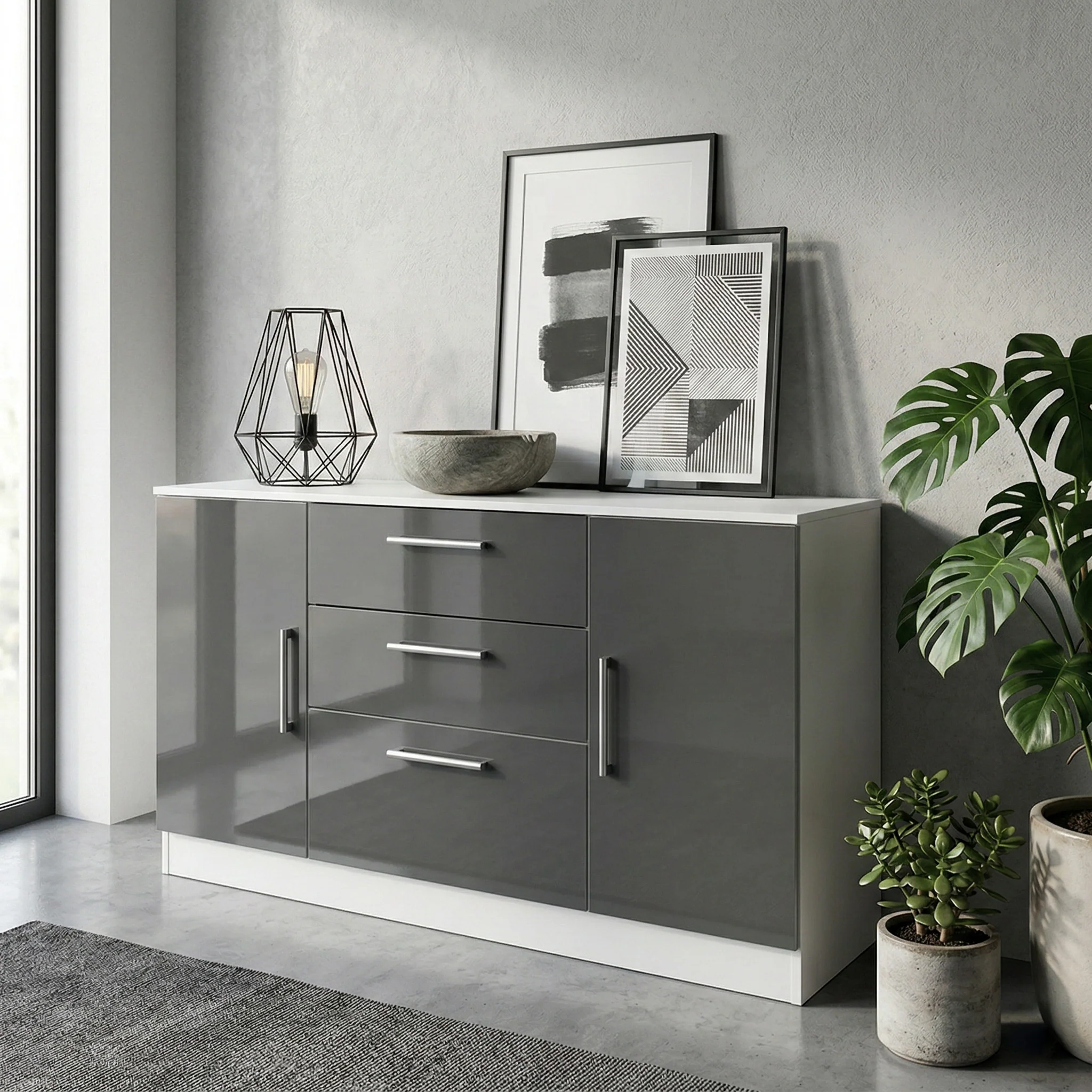 Blakely Grey and White 2 Door 3 Drawer Sideboard - Image 2